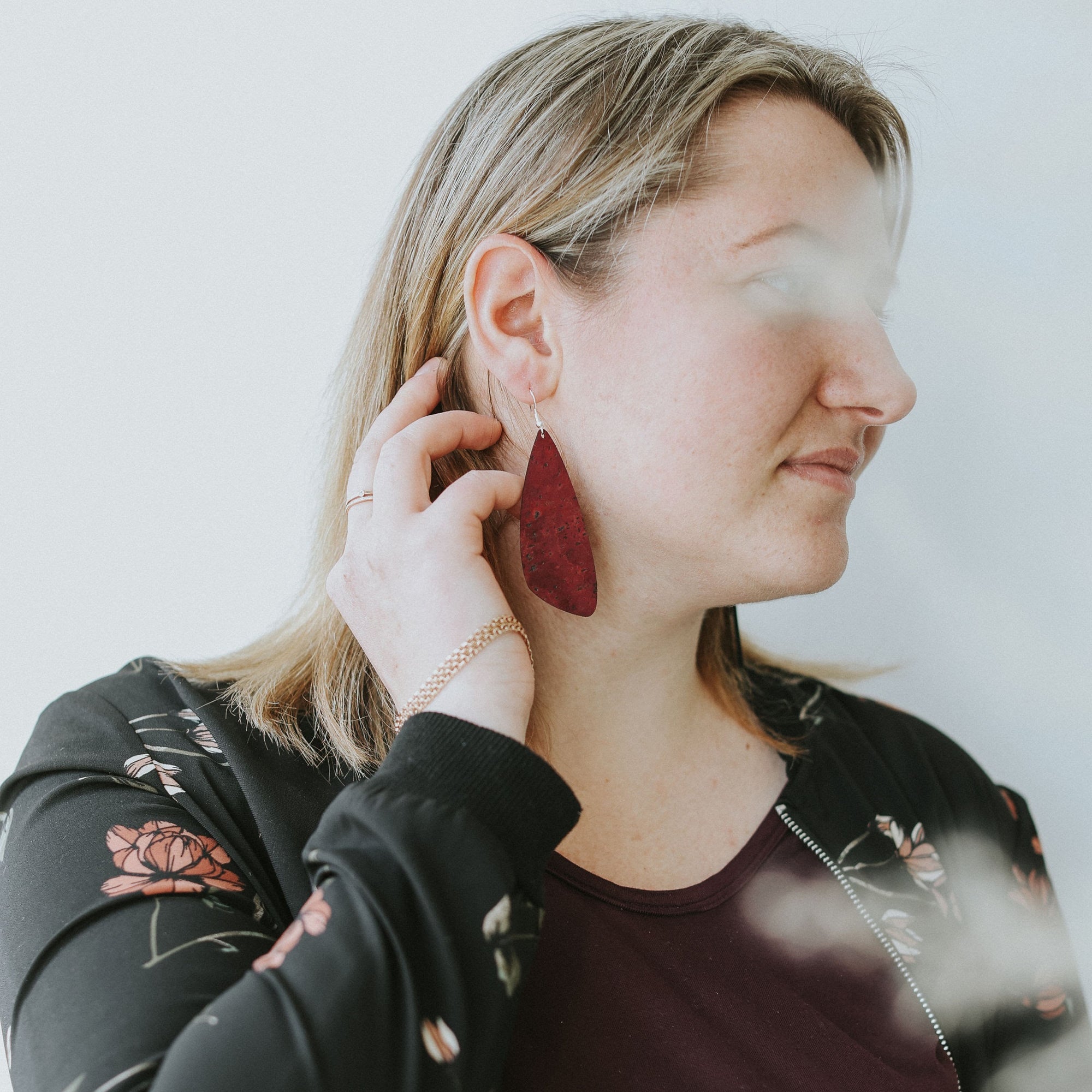 Wine Red Cork Earrings - Large Wing