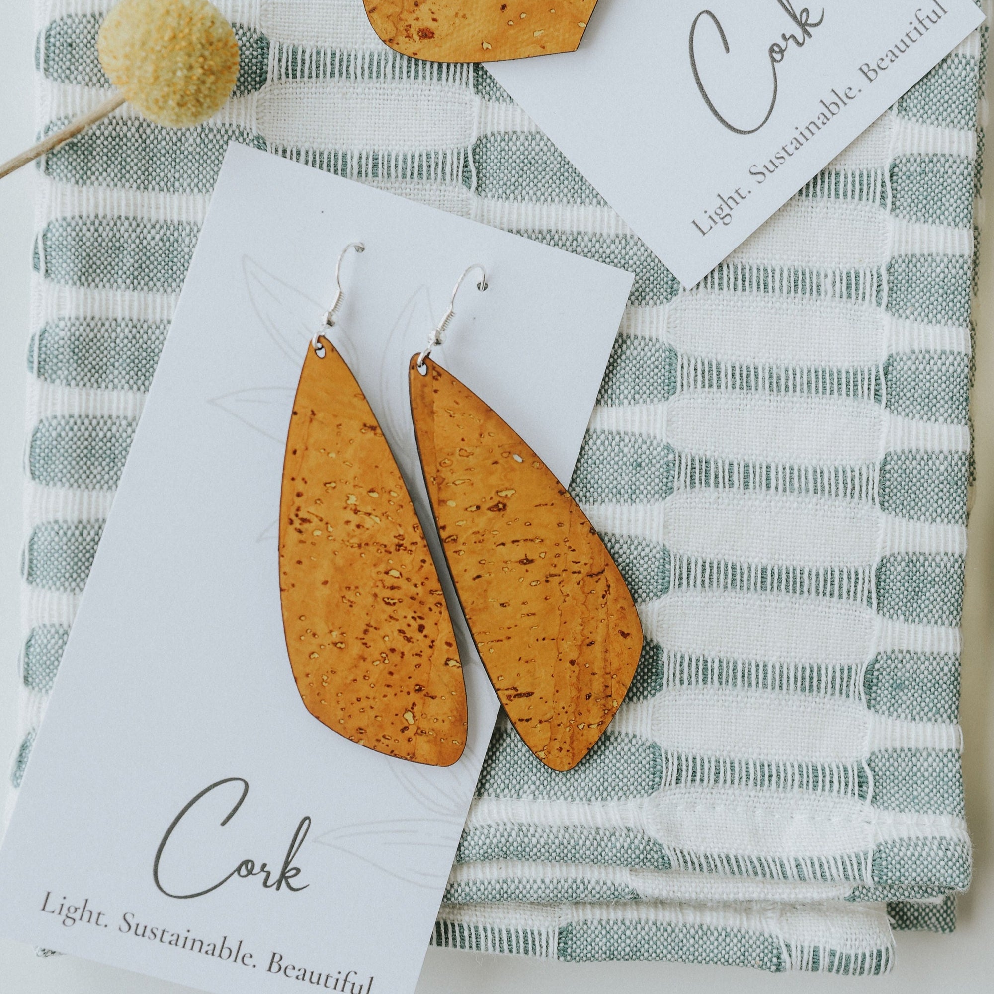 Ochre Yellow Cork Earrings - Large Wing