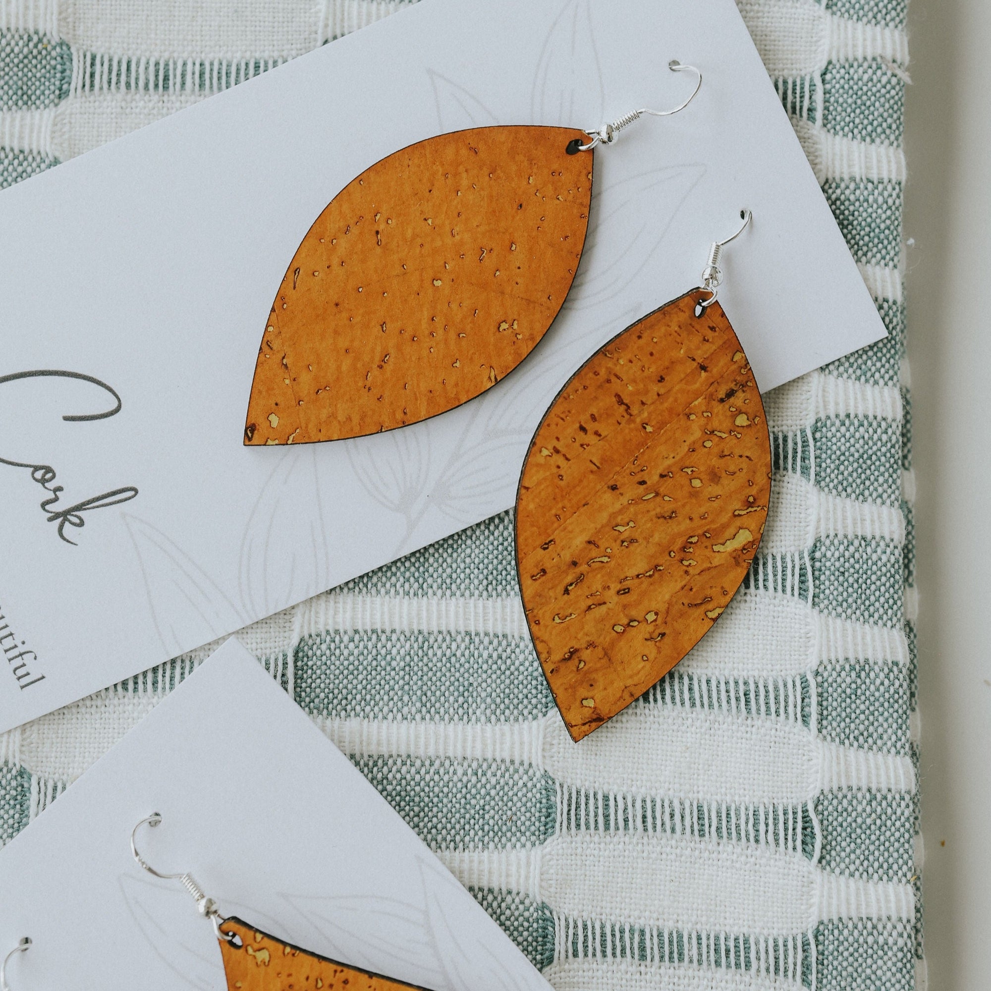 Ochre Yellow Cork Earrings - Large Leaf