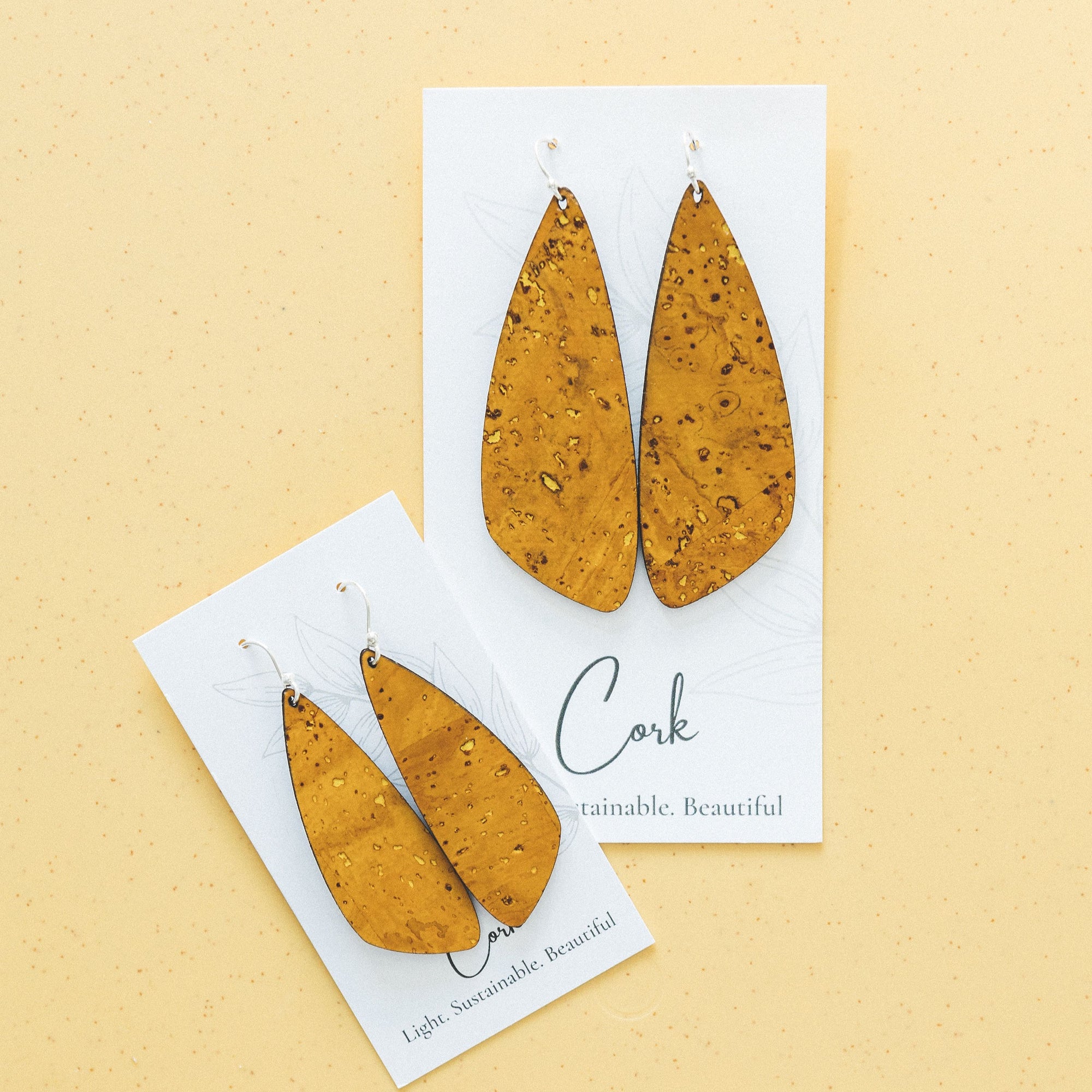 Ochre Yellow Cork Earrings - Large Wing