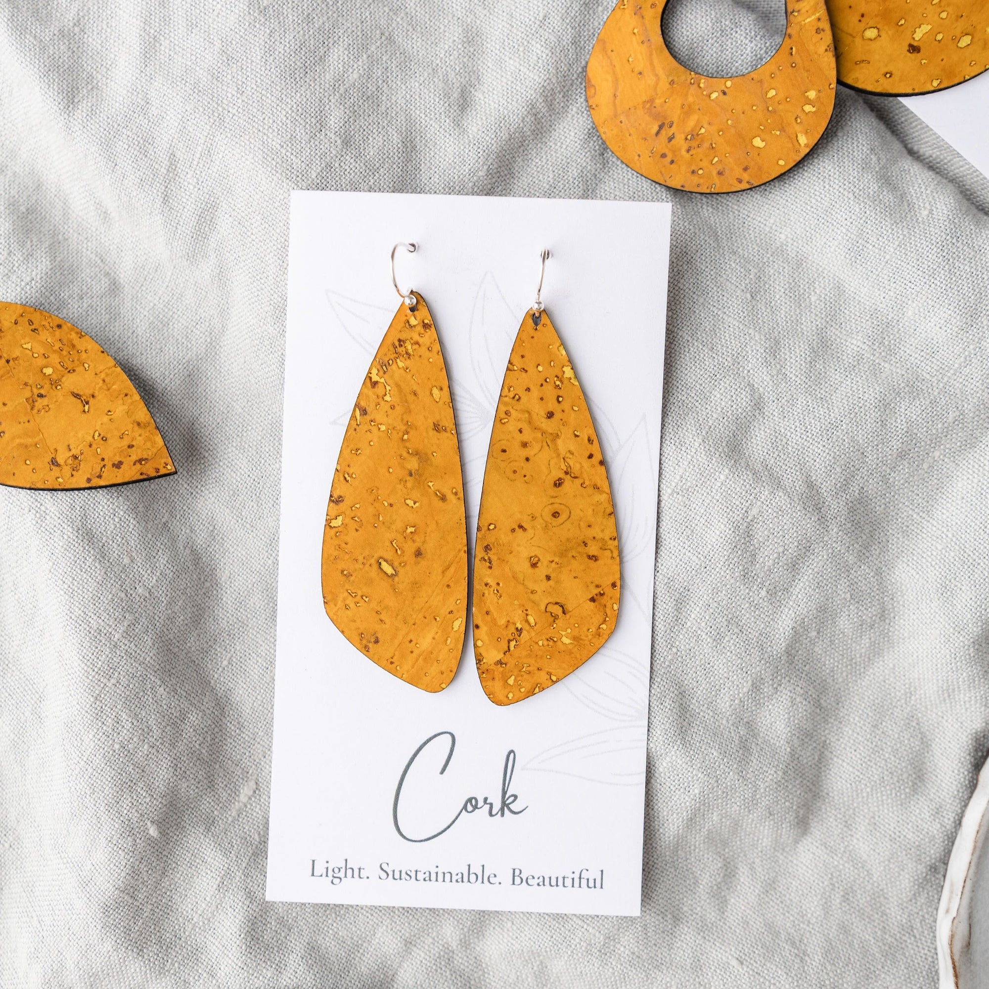 Ochre Yellow Cork Earrings - Large Wing
