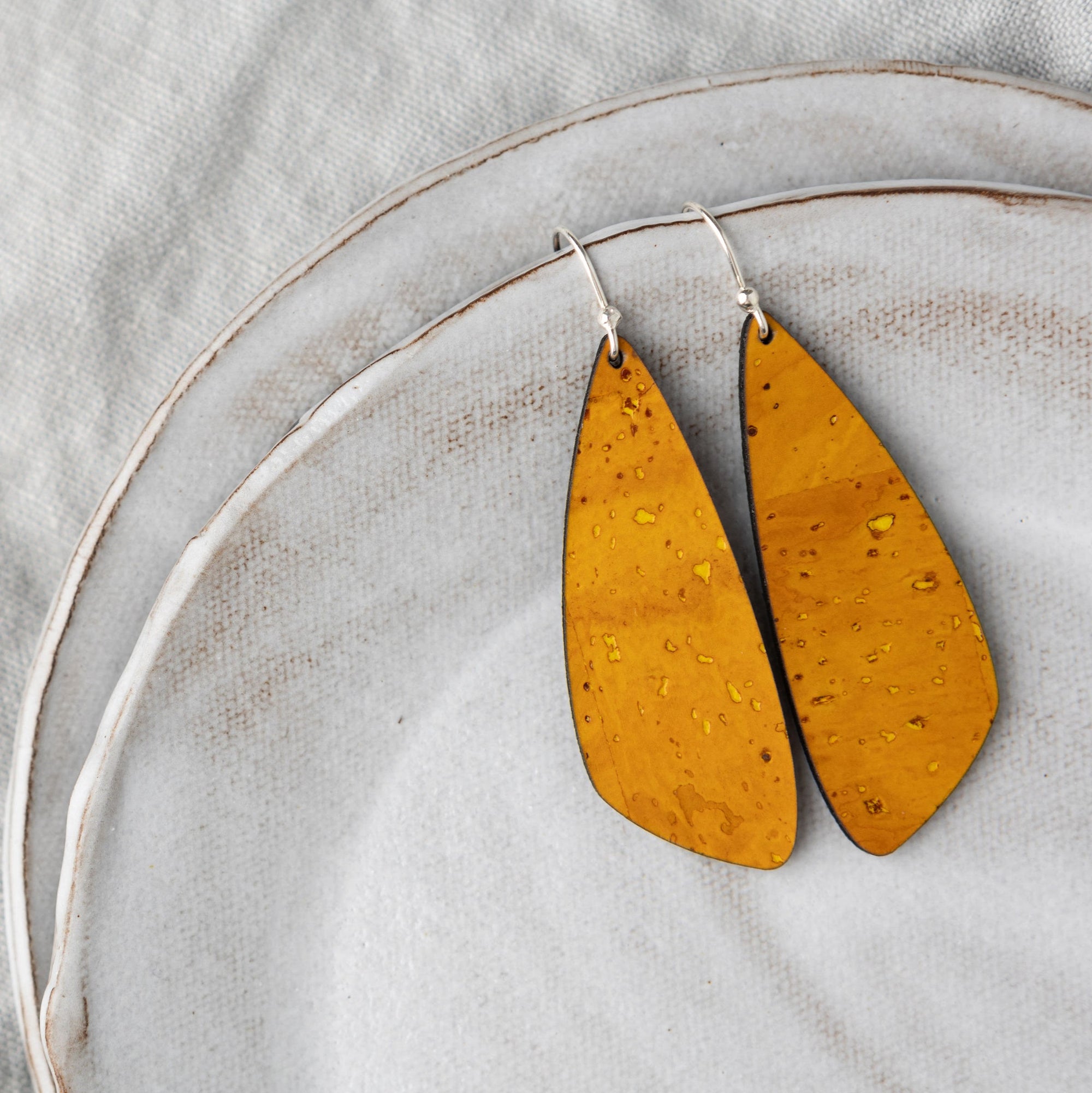 Ochre Yellow Cork Earrings - Small Wing