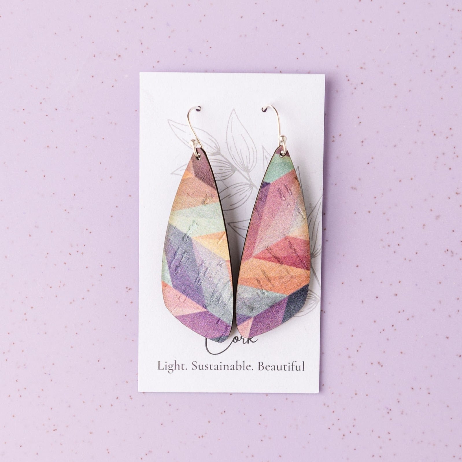 Pink Herringbone Cork Earrings - Small Wing