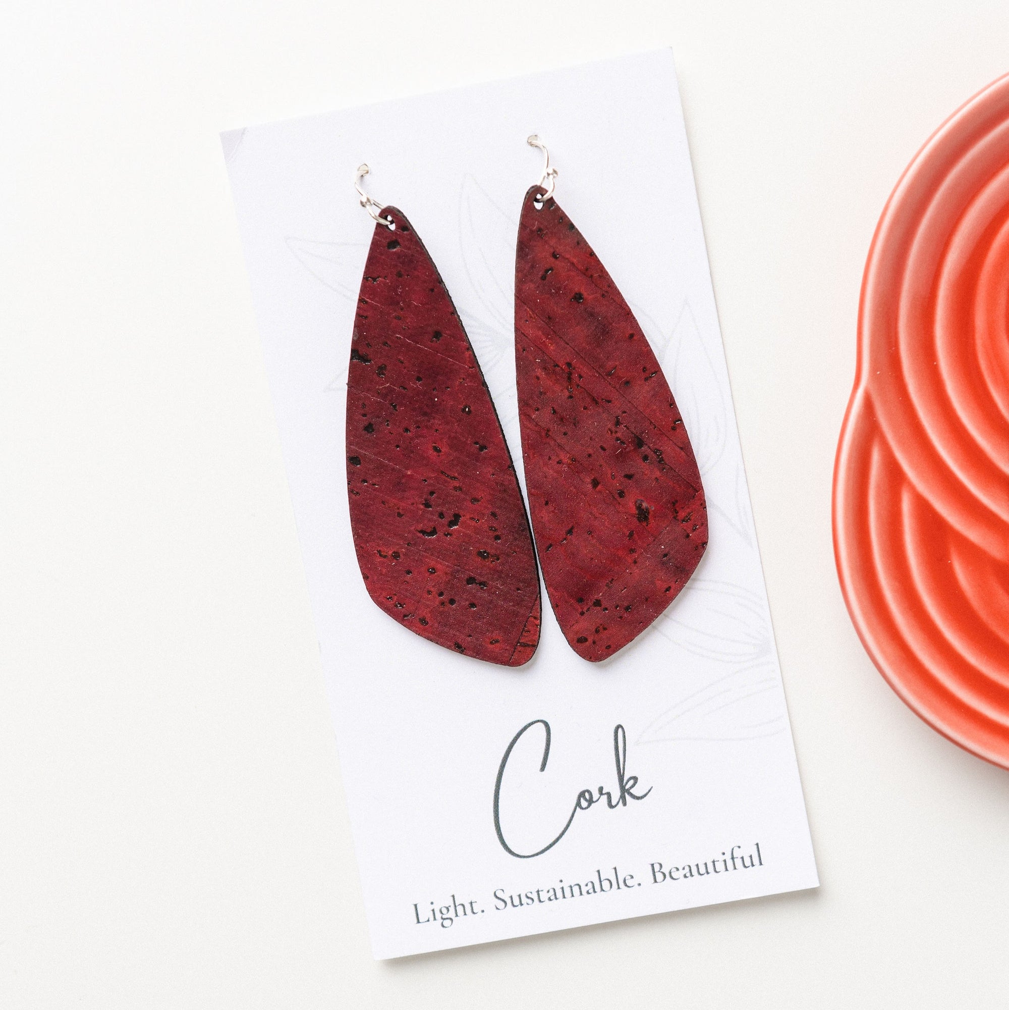 Wine Red Cork Earrings - Large Wing