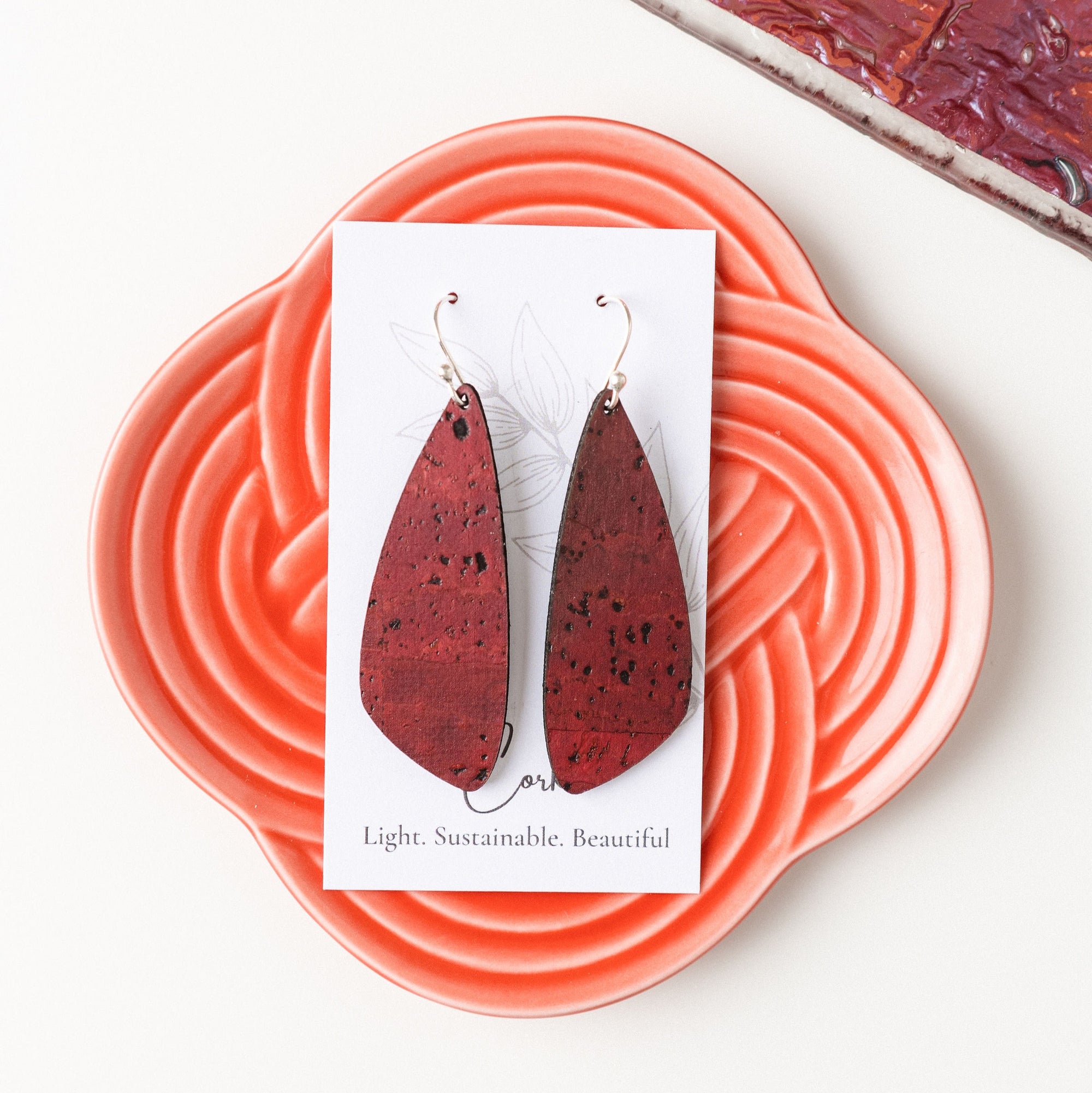 Wine Red Cork Earrings - Small Wing