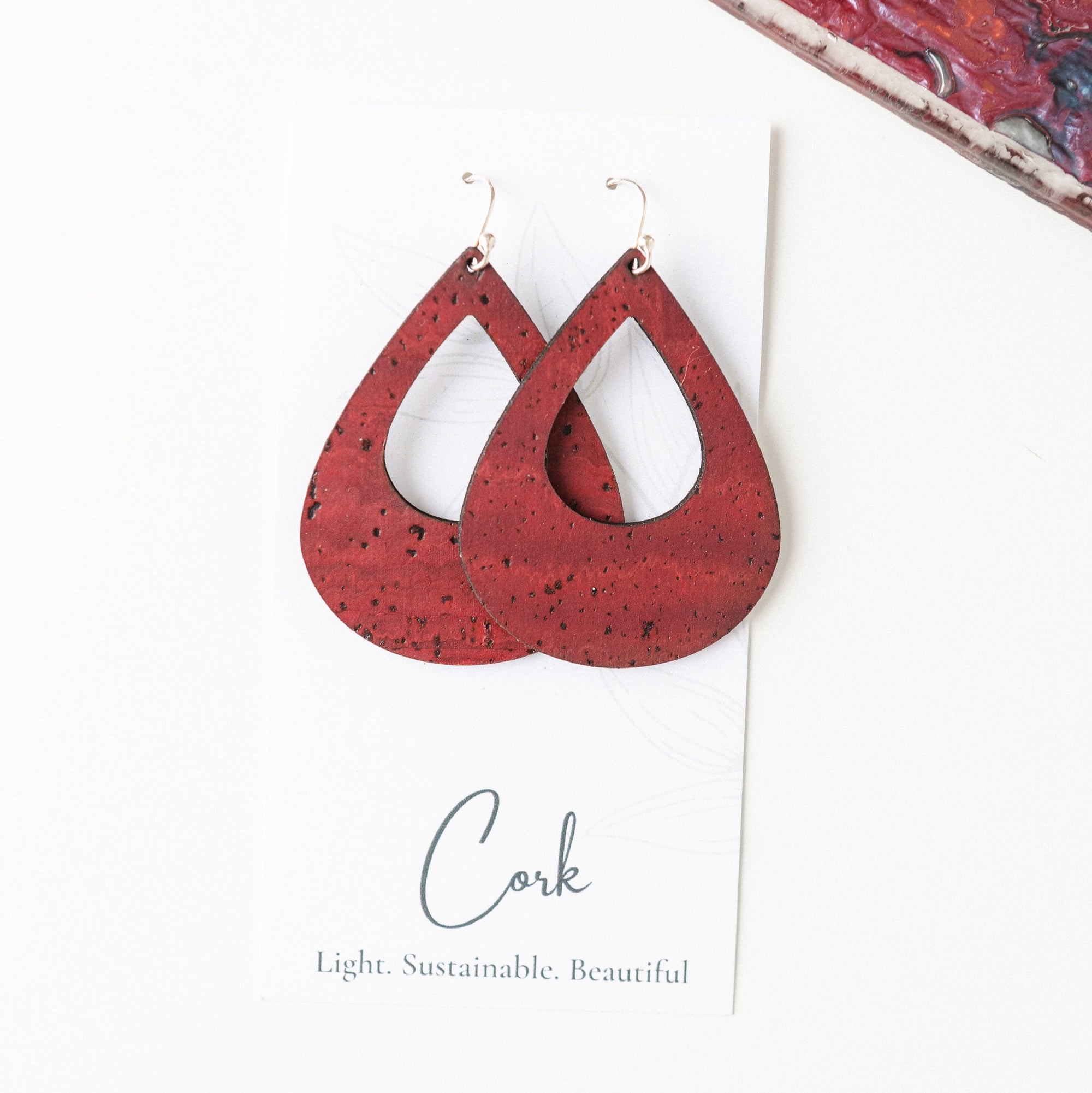 Wine Red Cork Earrings - Large Teardrop