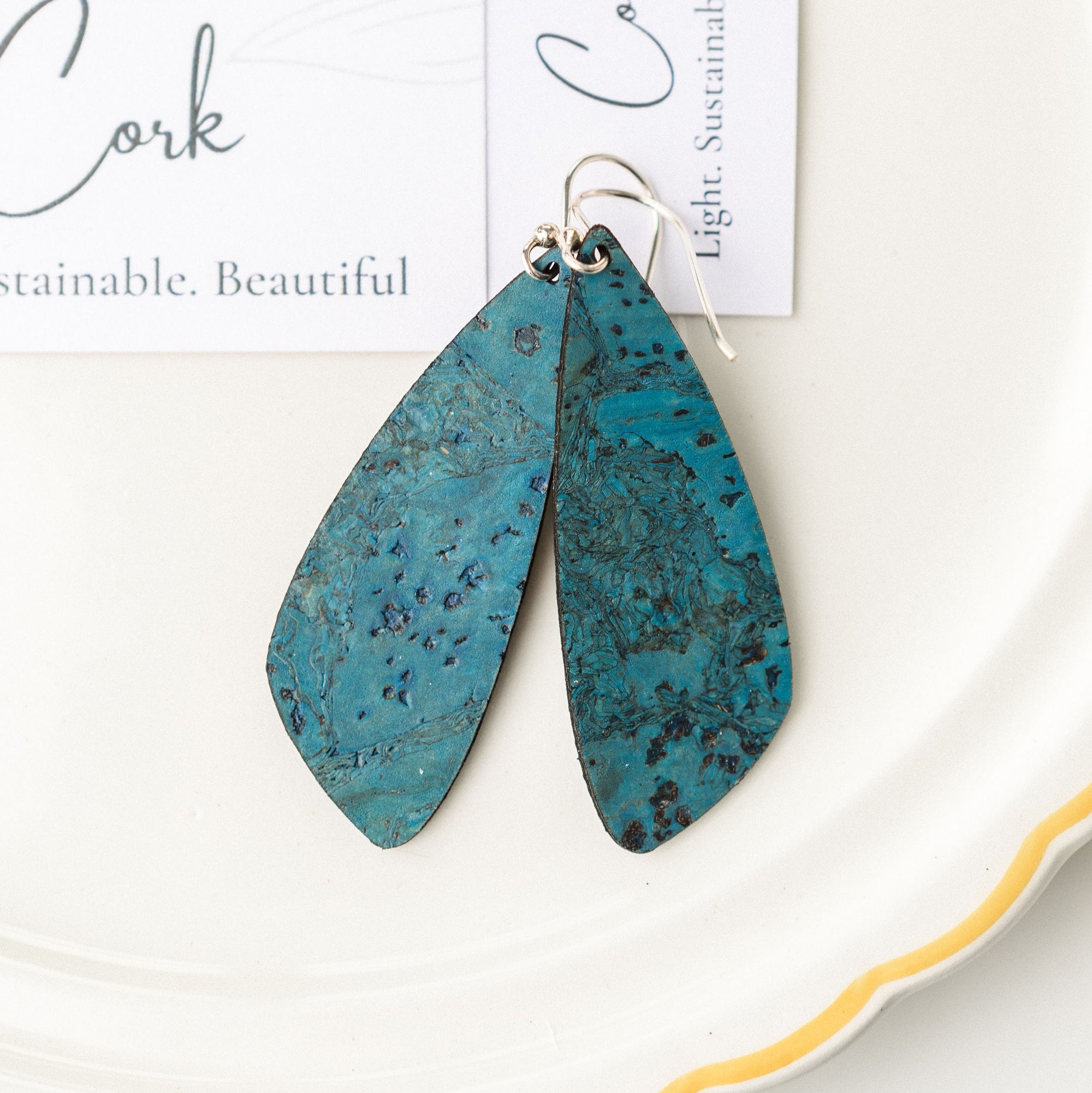 Deep Teal Cork Earrings - Large Wing
