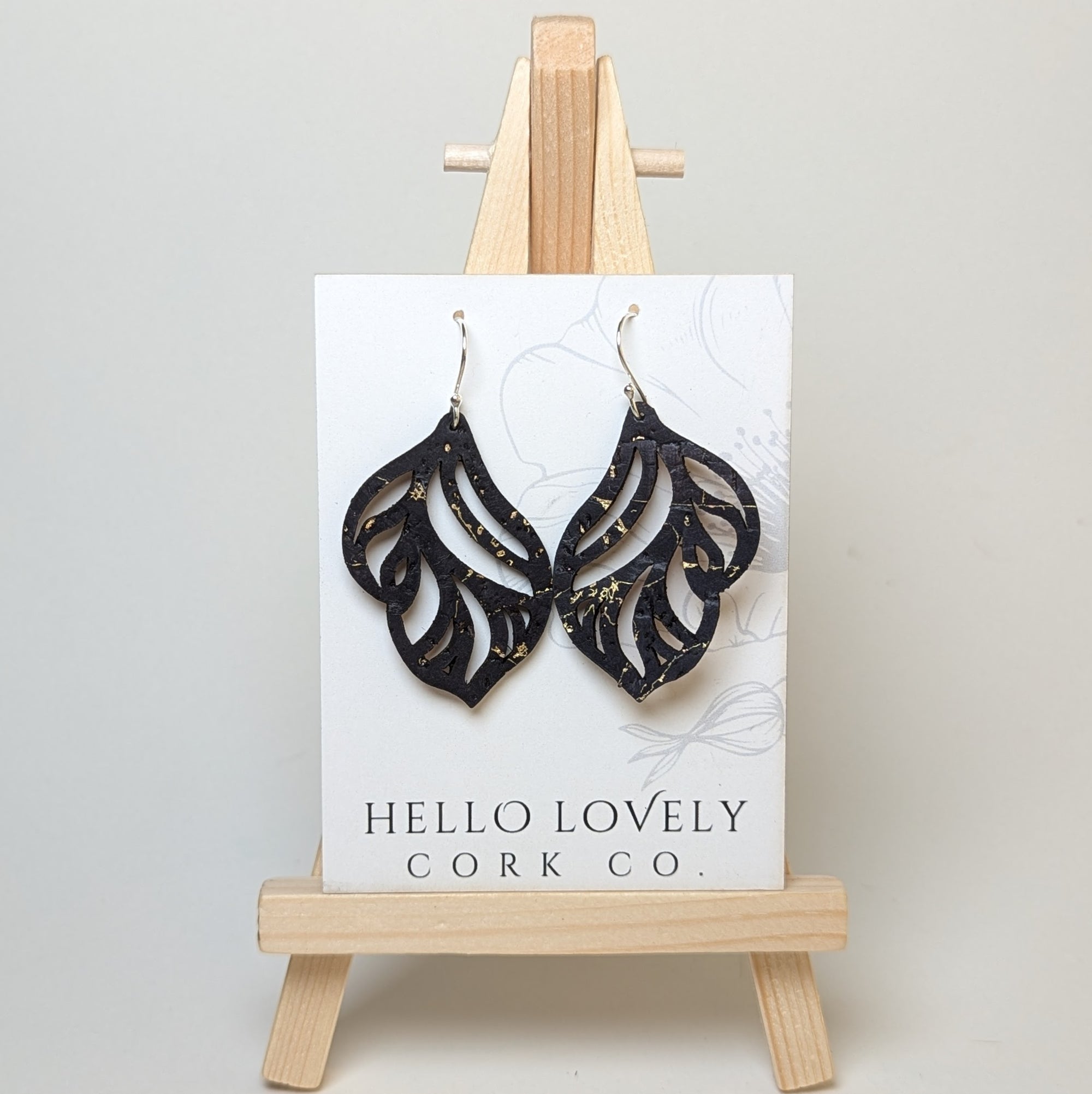 Navy Gold Cork Earrings - Small Fairy Wing Aubrie