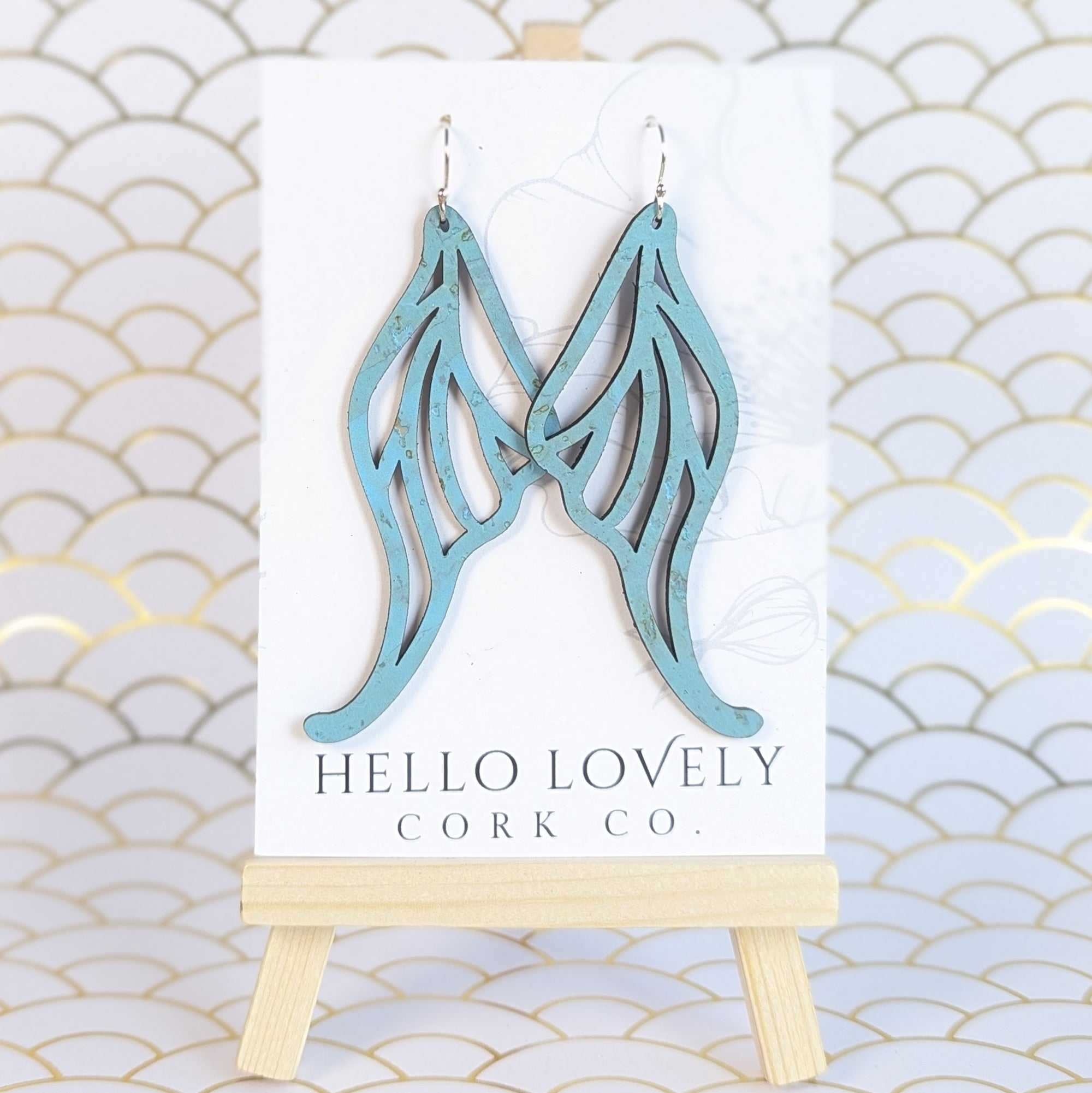Bright Teal Cork Earrings - Large Fairy Wing Maurelle