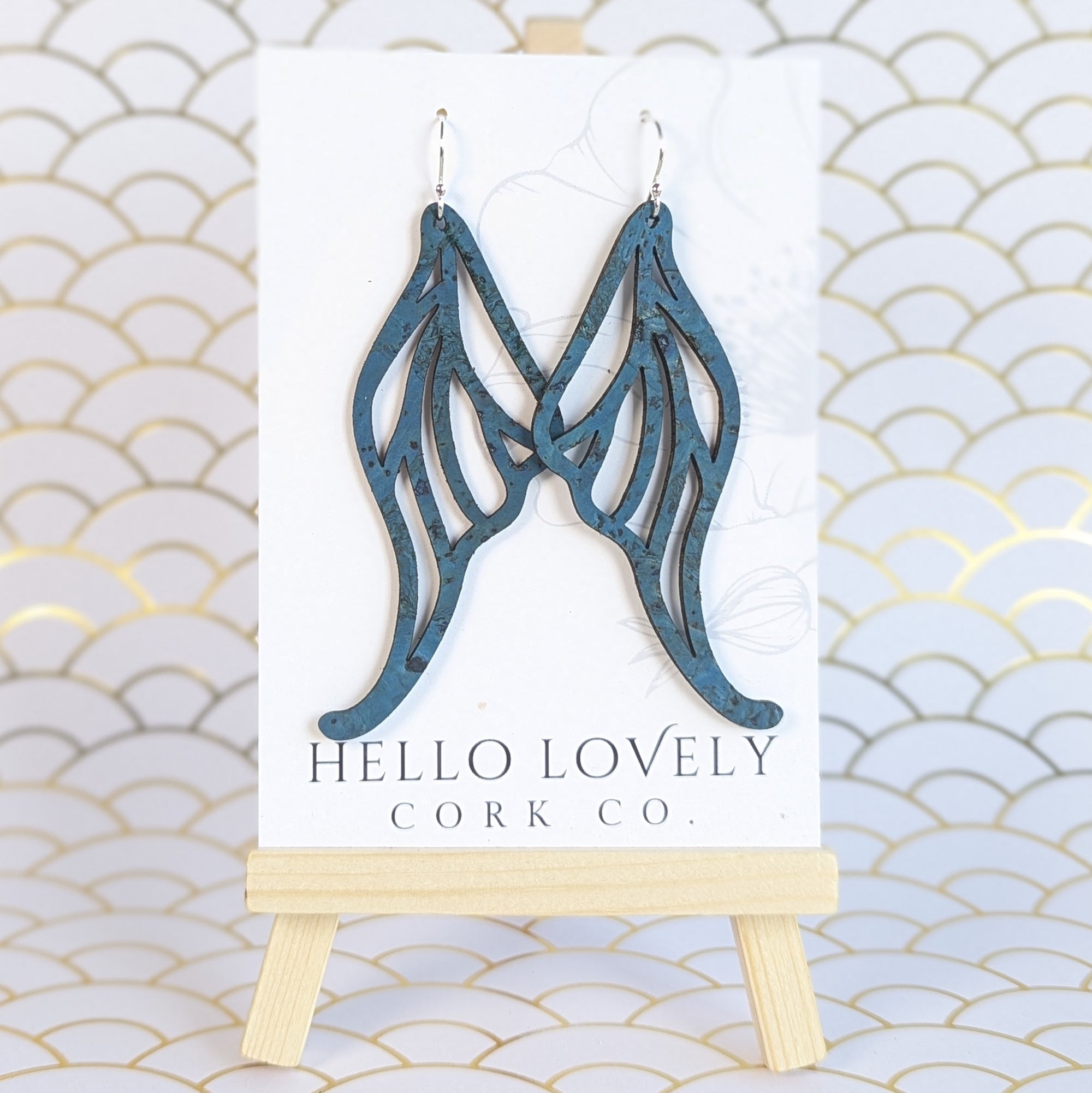 Deep Teal Cork Earrings - Large Fairy Wing Maurelle