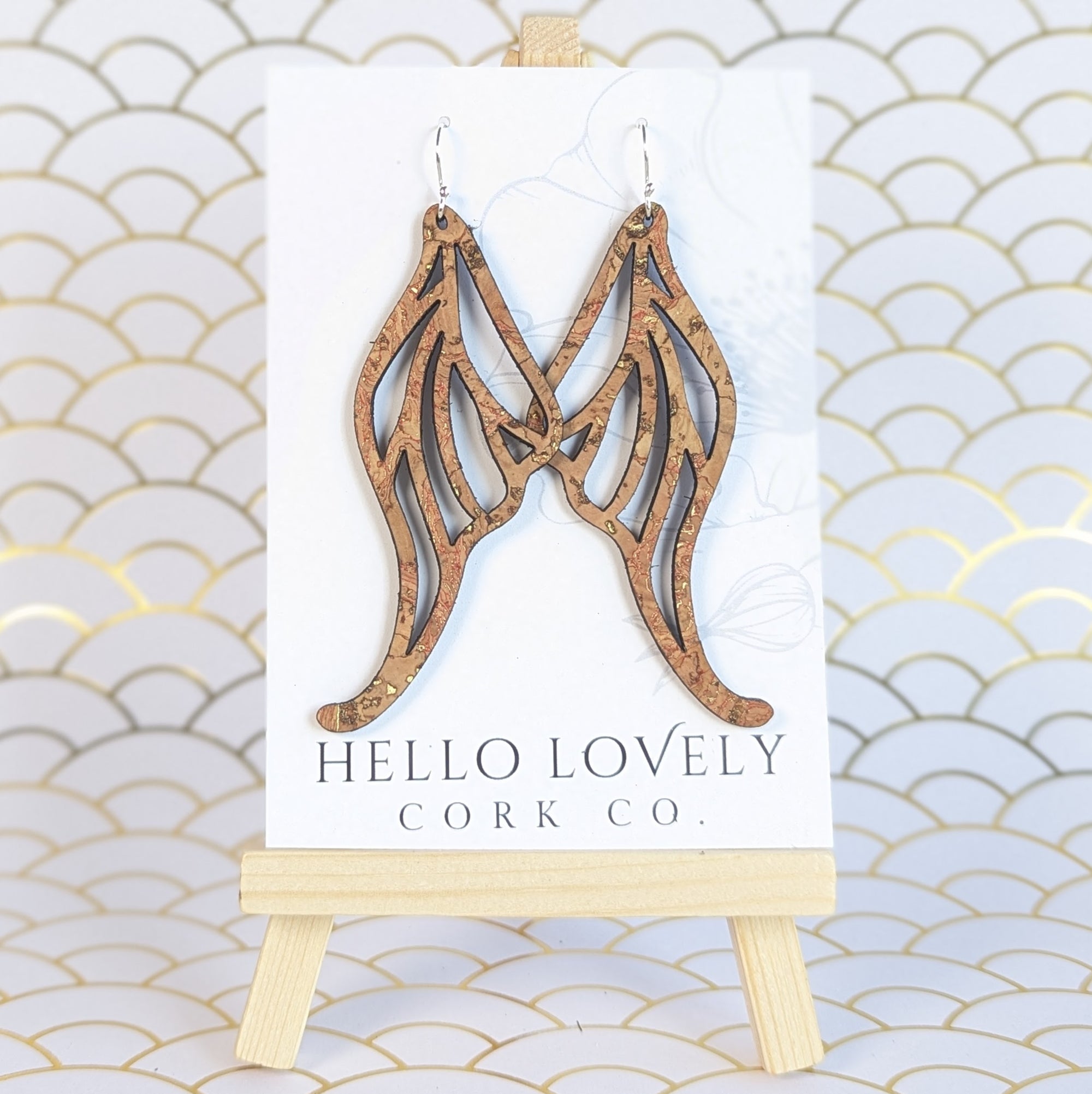 Natural Gold Cork Earrings - Large Fairy Wing Maurelle