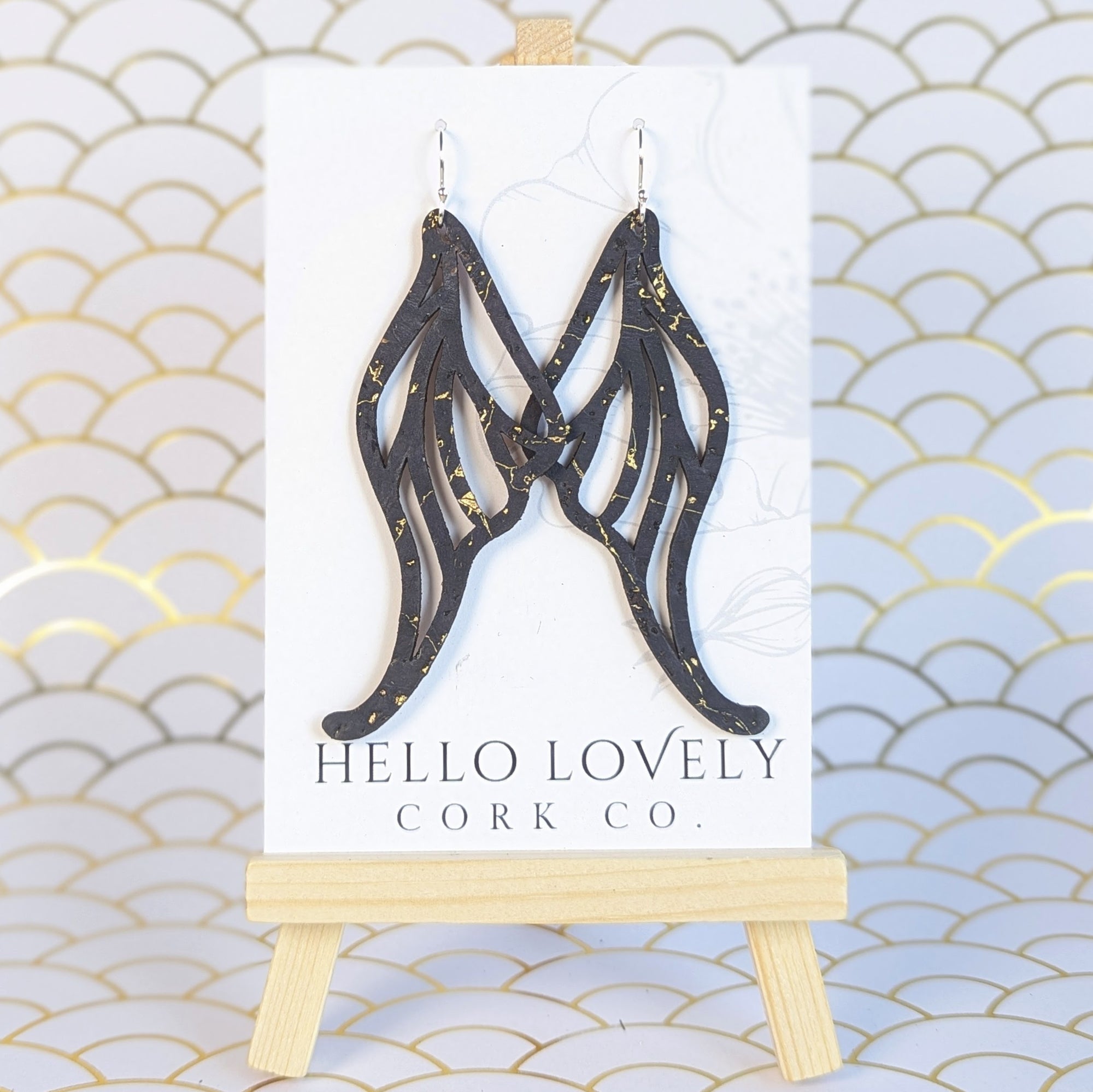 Navy Gold Cork Earrings - Large Fairy Wing Maurelle