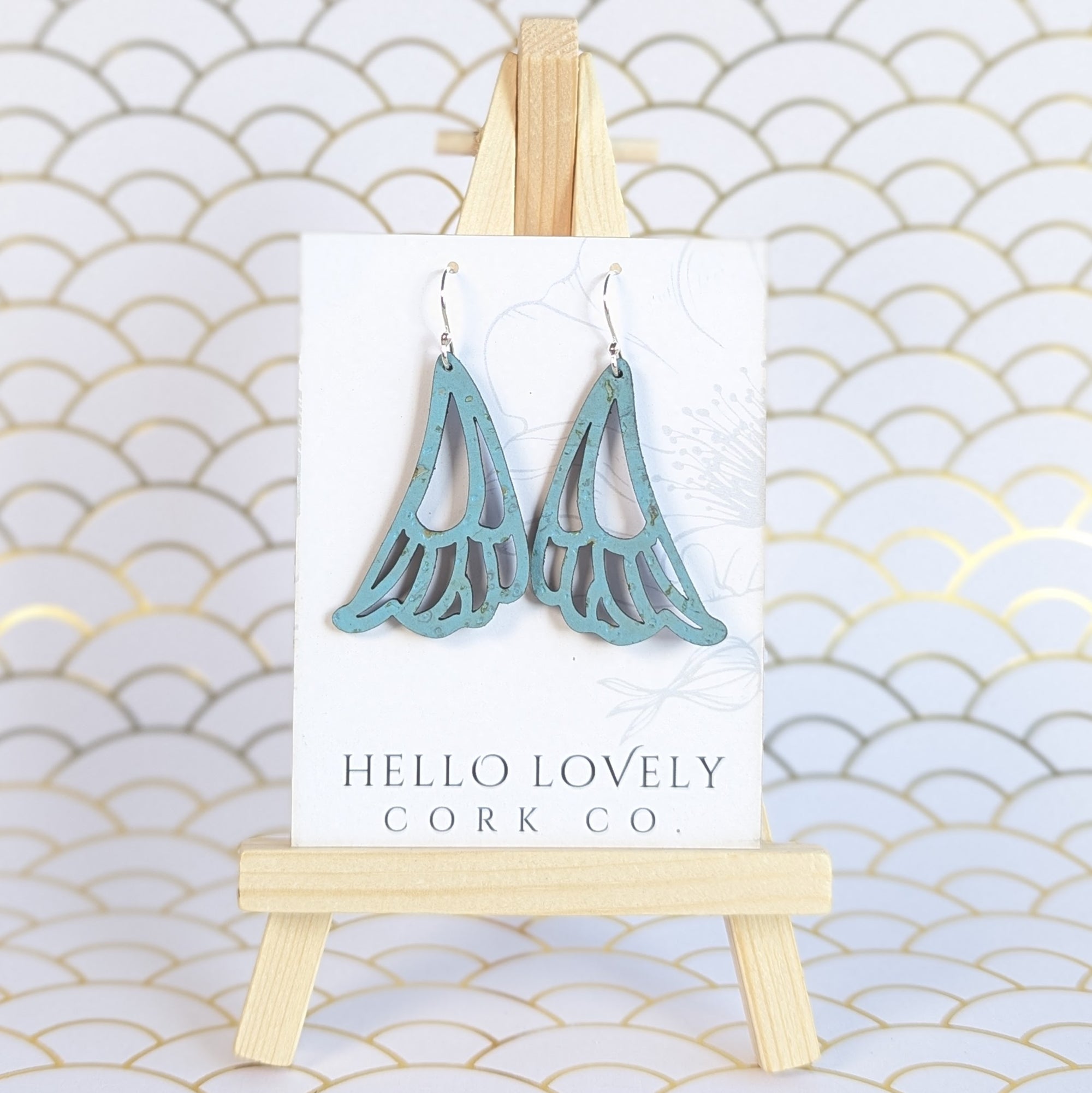 Bright Teal Cork Earrings - Small Fairy Wing Naida