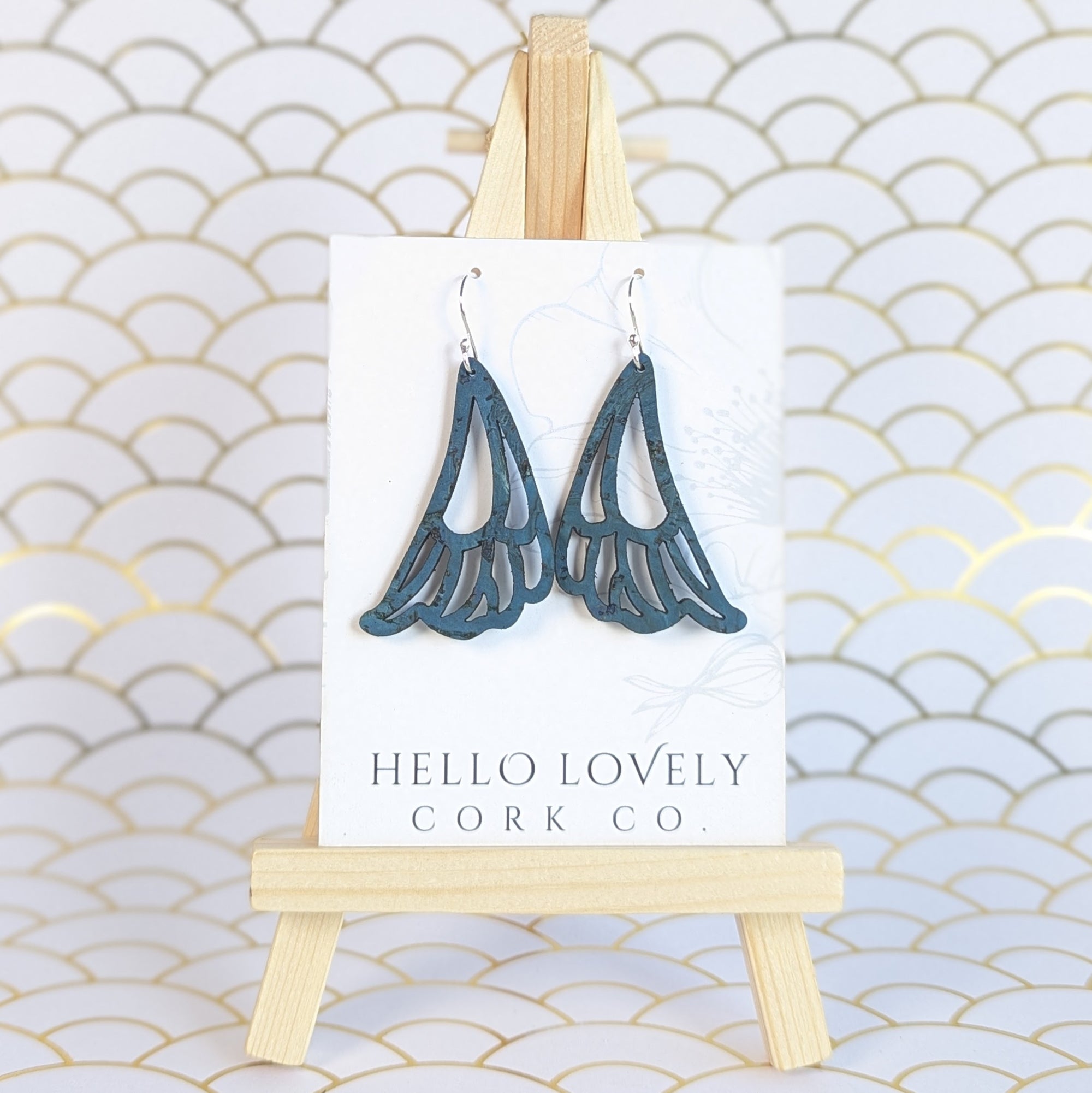 Deep Teal Cork Earrings - Small Fairy Wing Naida