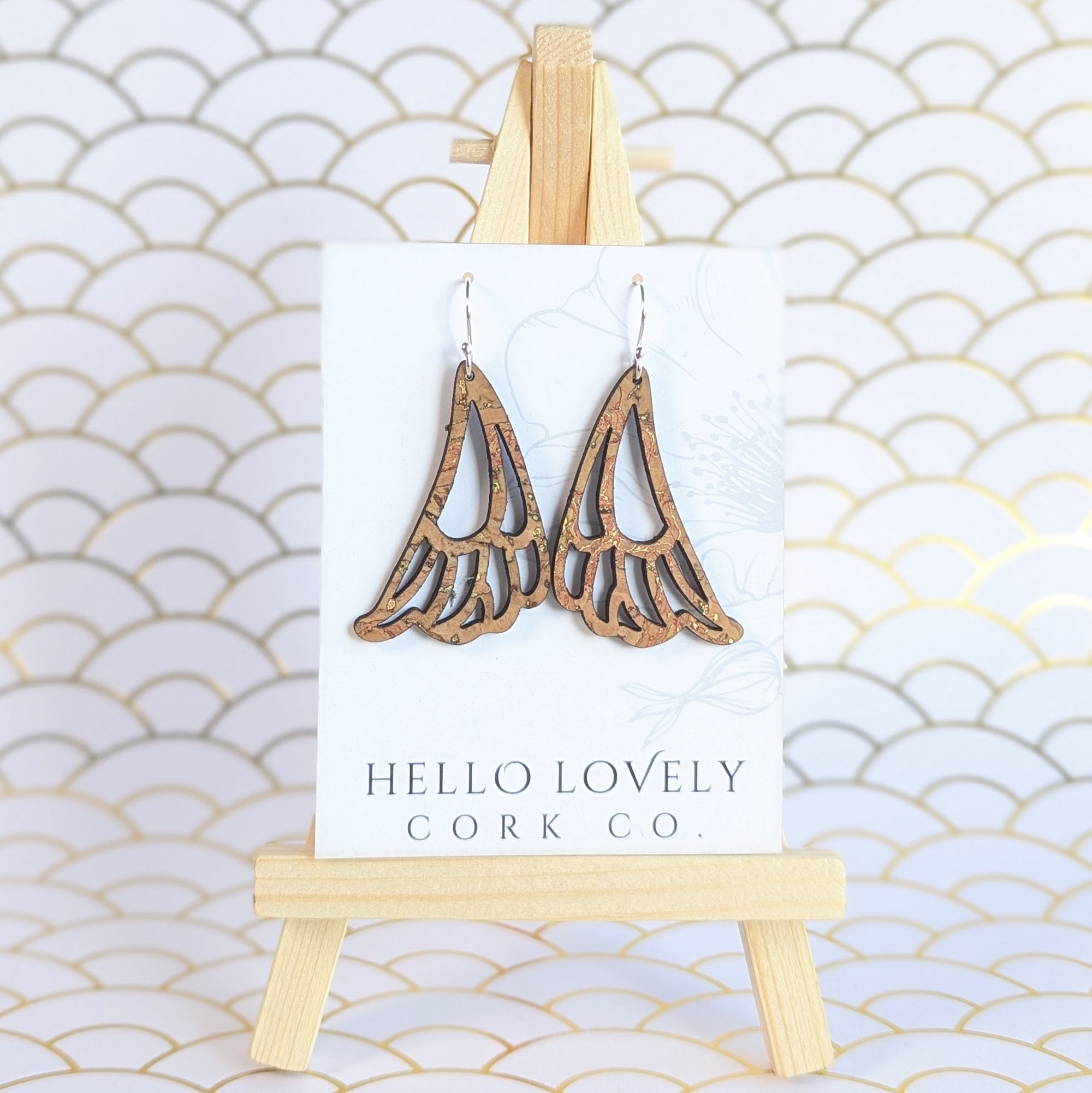 Natural Gold Cork Earrings - Small Fairy Wing Naida