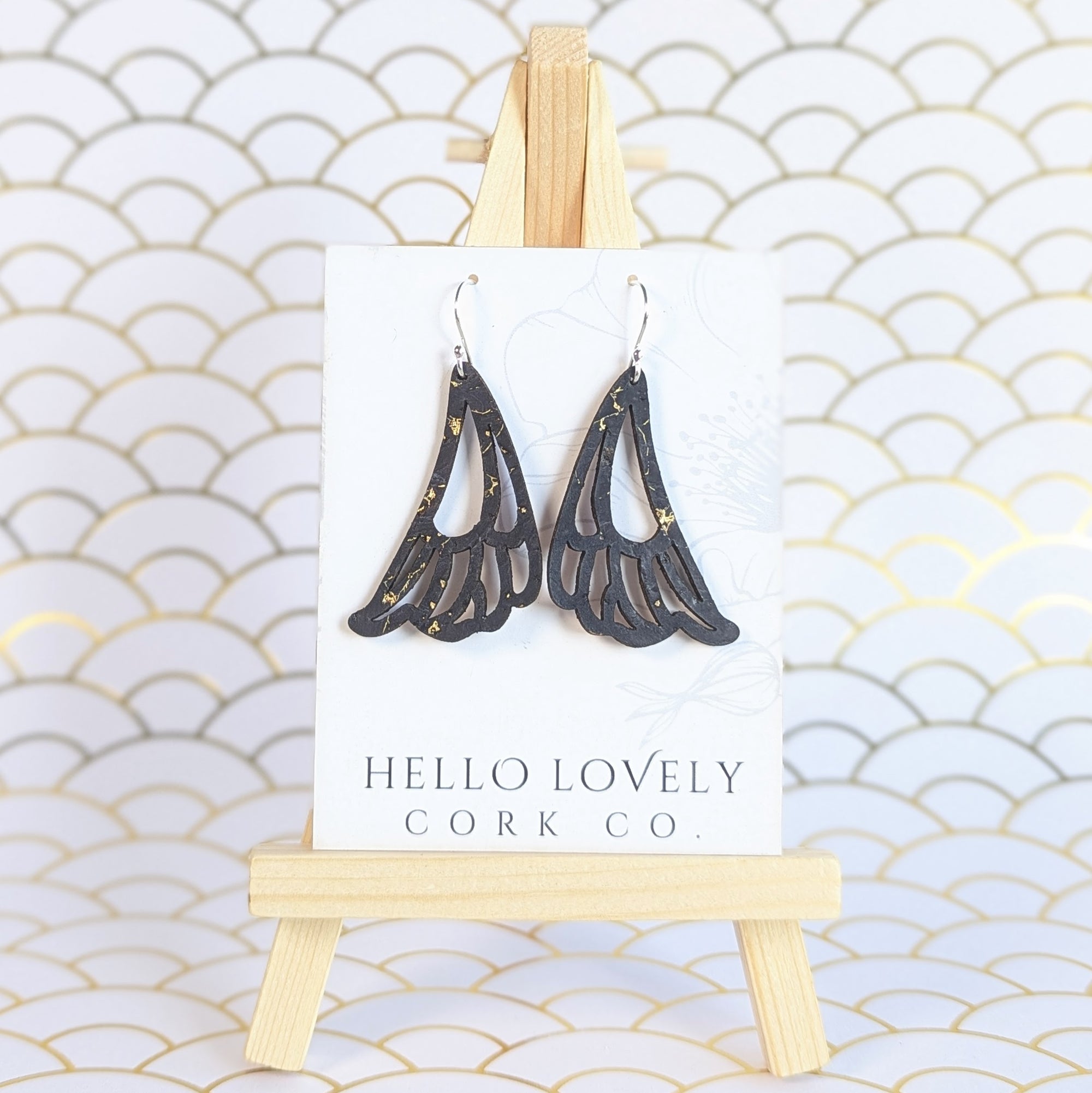 Navy Gold Cork Earrings - Small Fairy Wing Naida