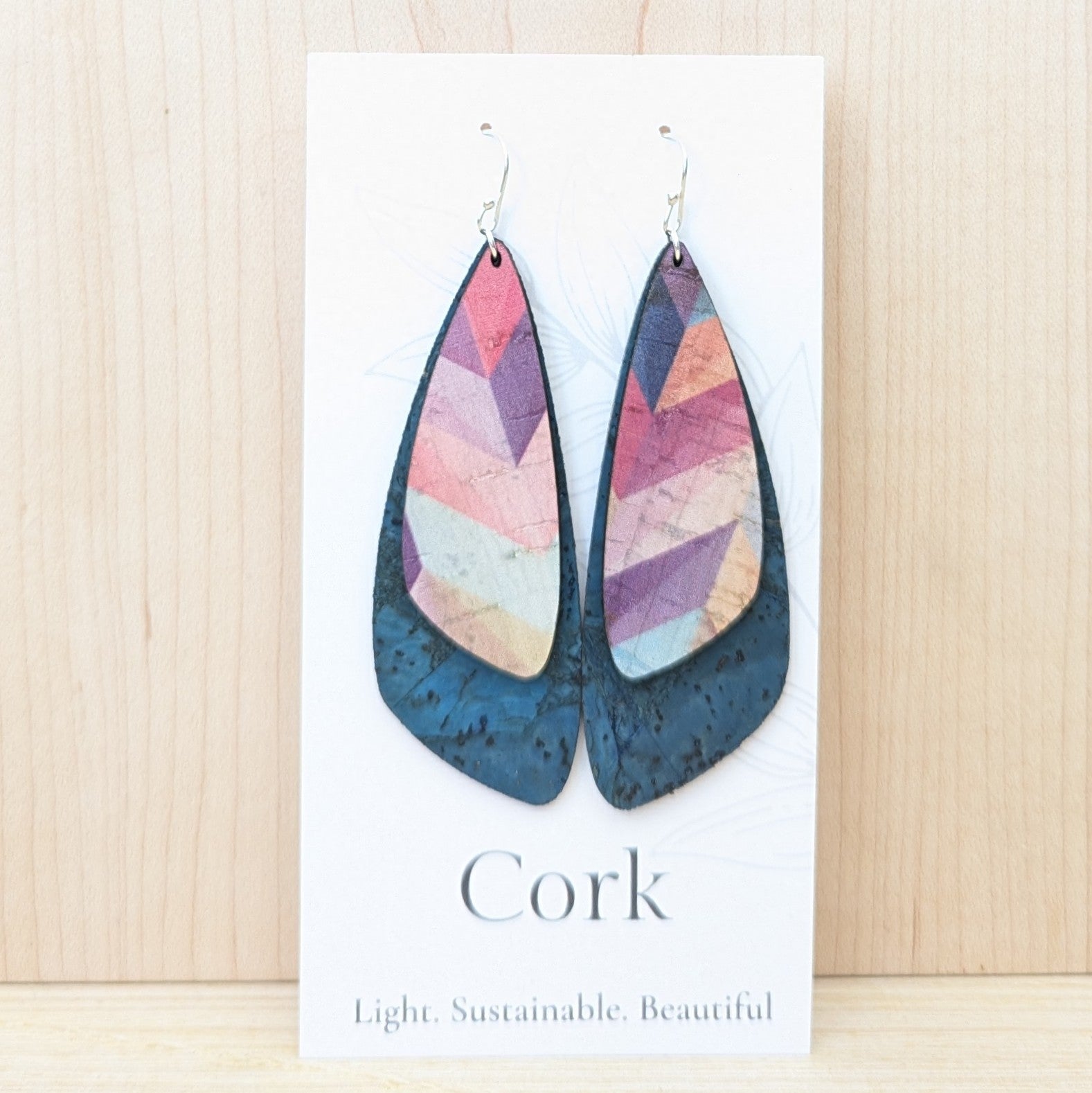 Dragonfly Earrings - Pink Herringbone with Deep Teal
