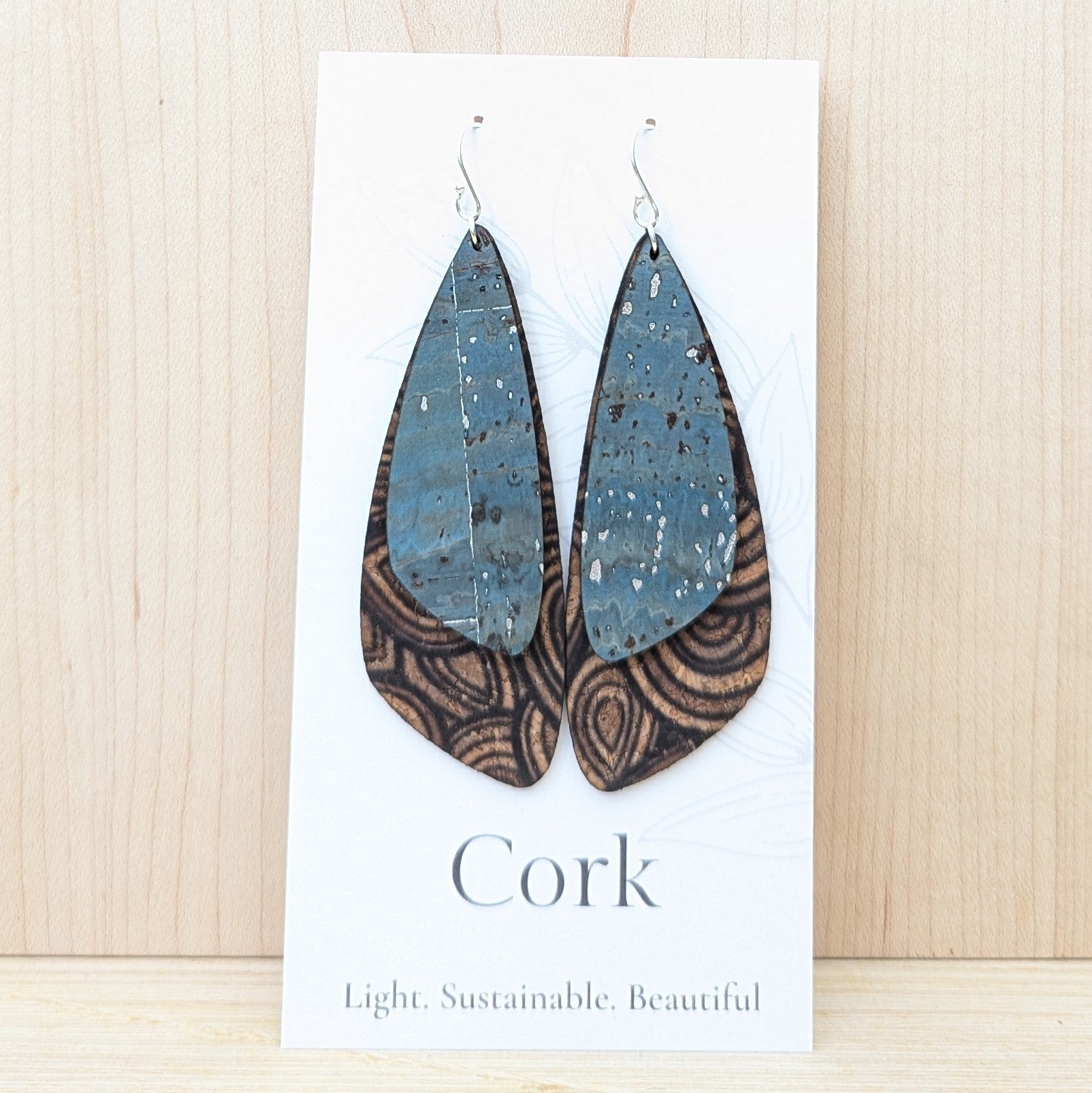 Dragonfly Earrings -Sea Blue with Natural Wood Grain