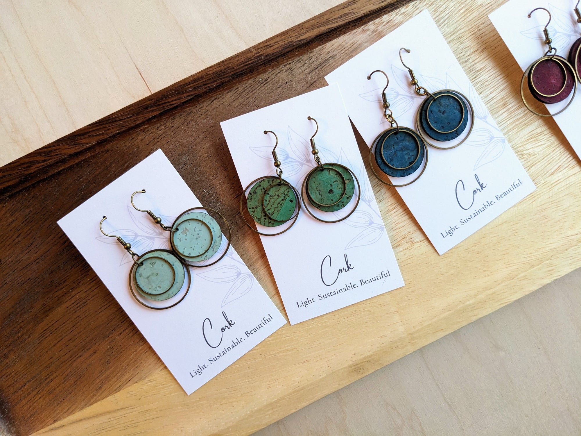 Brass Circle Earrings - Grass Green