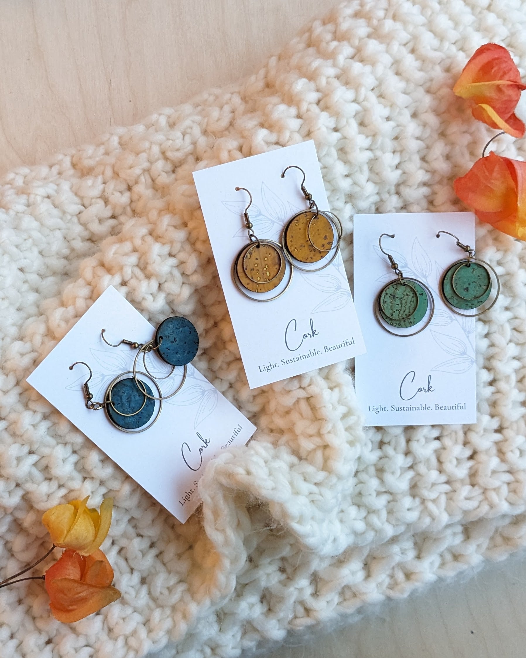 Brass Circle Earrings - Deep Teal