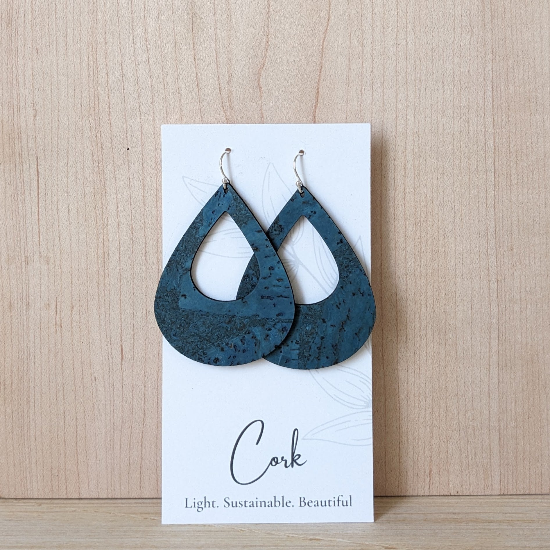 Deep Teal Cork Earrings - Large Teardrop