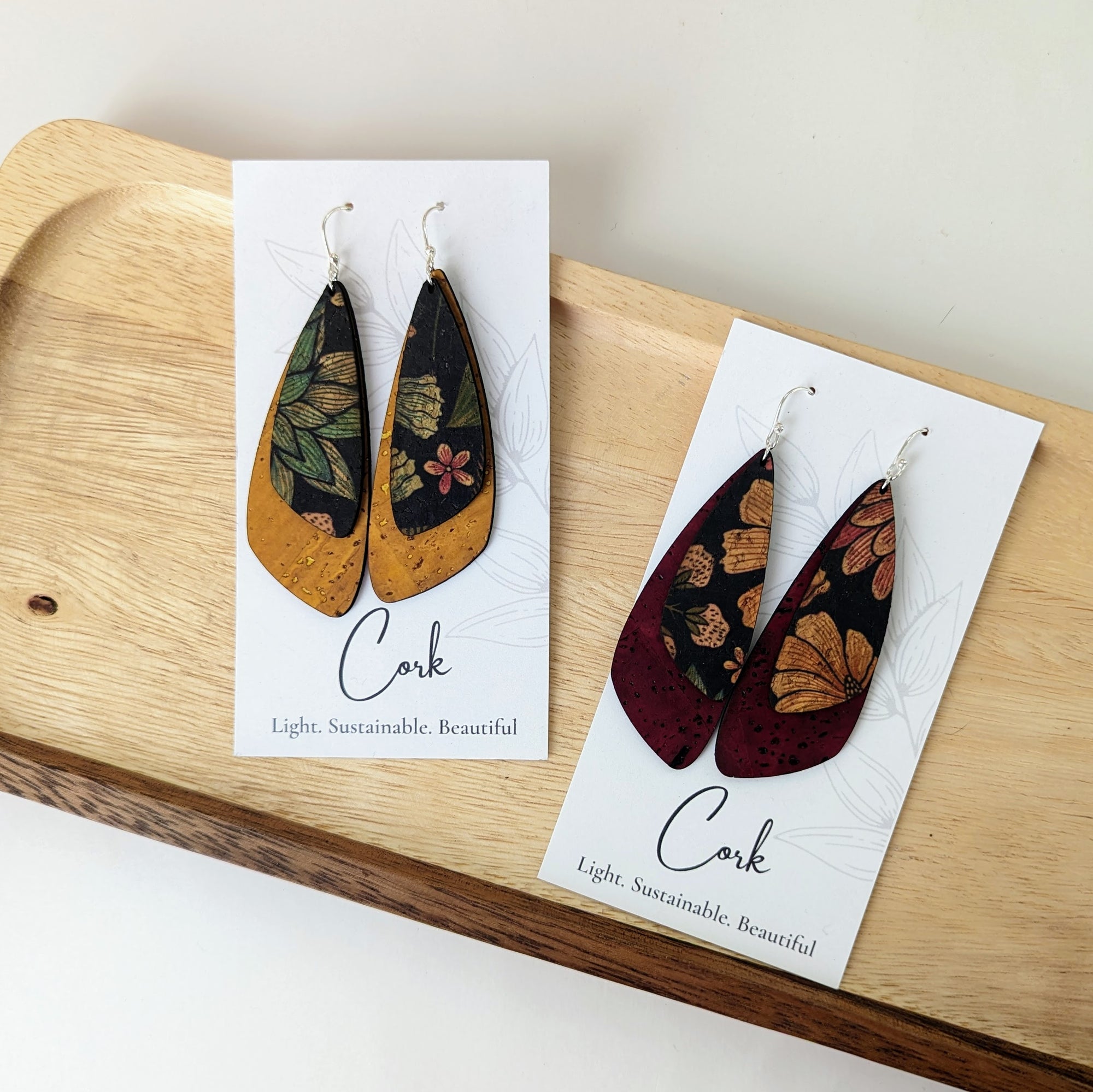 Dragonfly Earrings - Floral on Black with Ochre