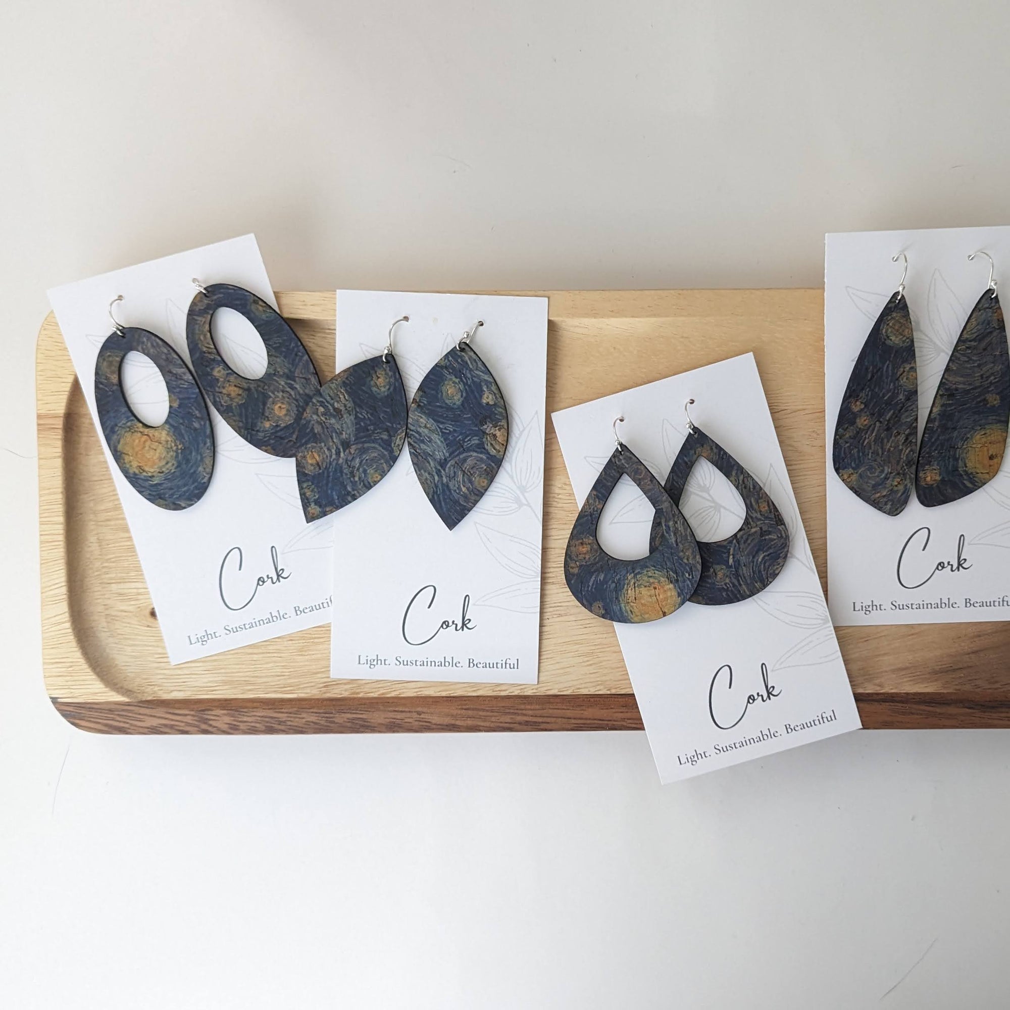 Starry Night Cork Earrings - Large Leaf