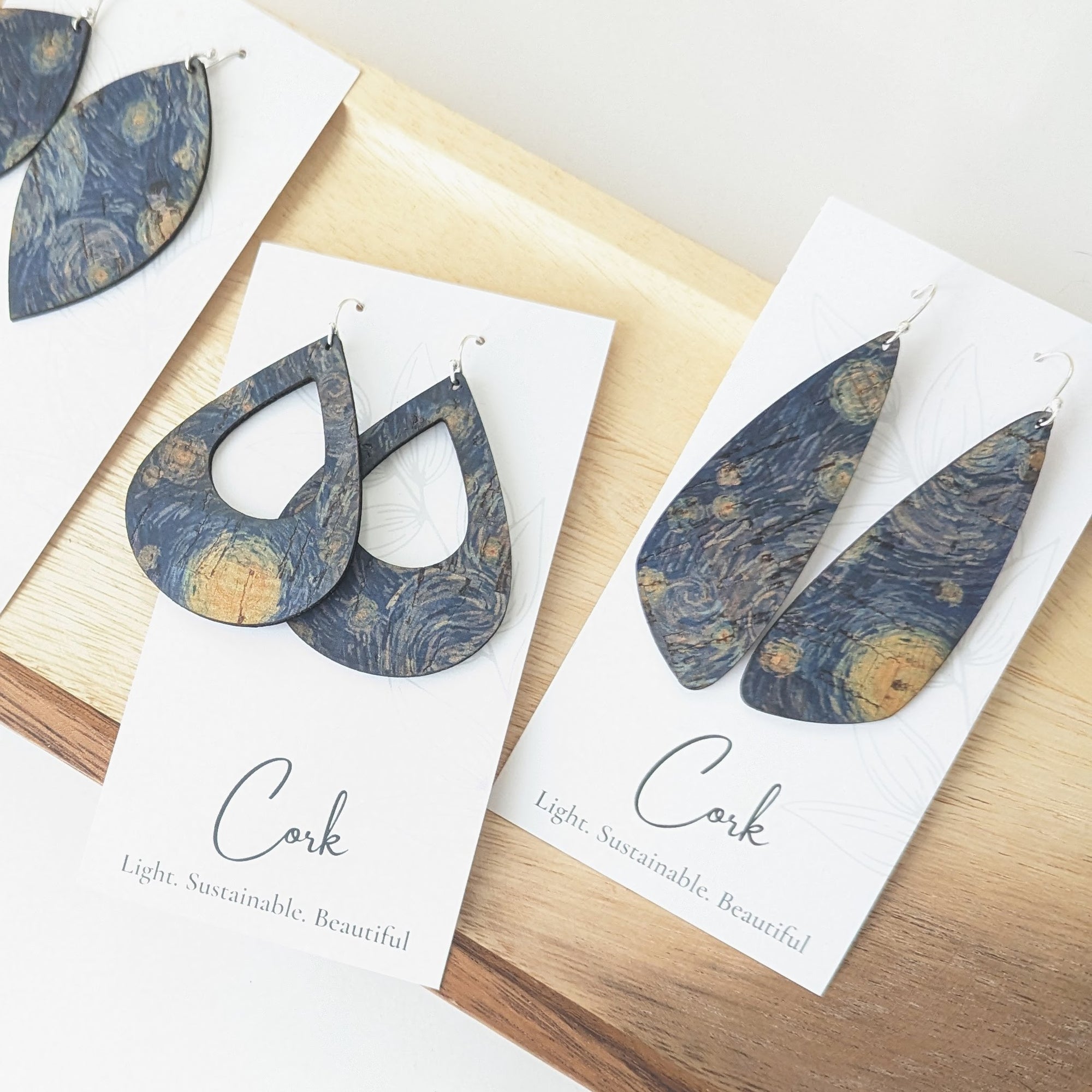 Starry Night Cork Earrings - Large Wing