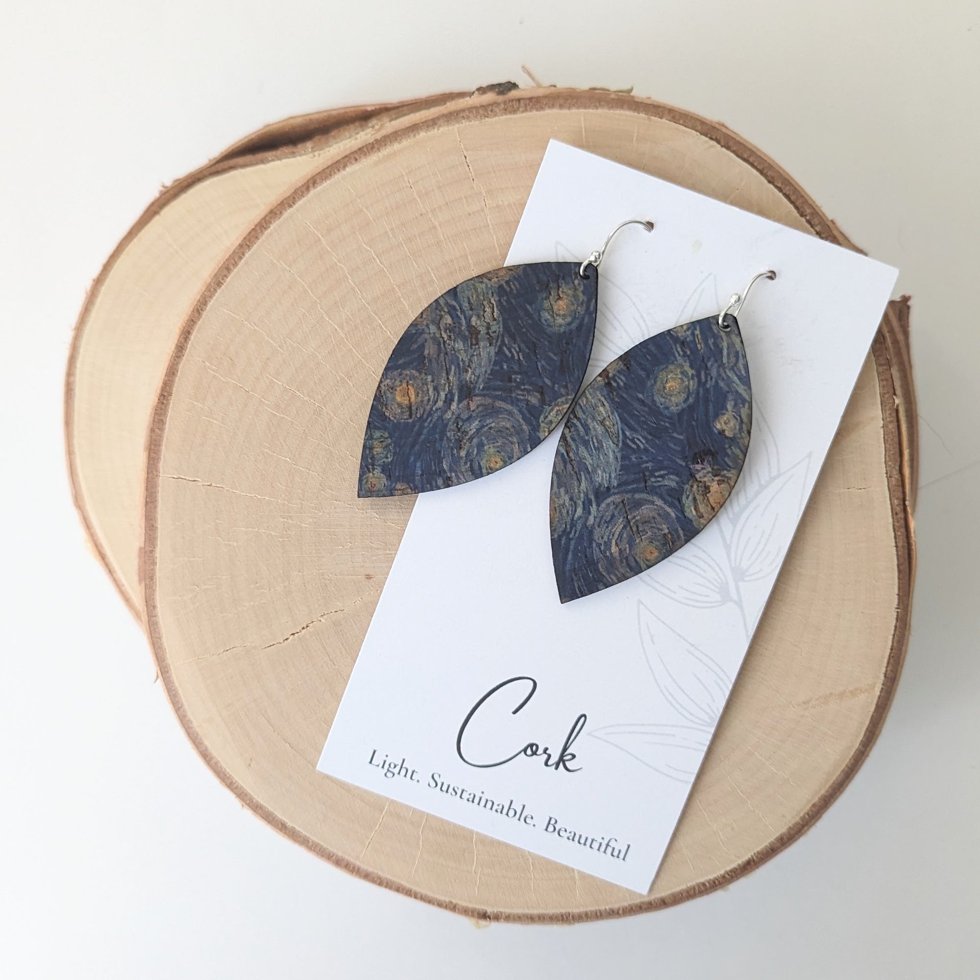Starry Night Cork Earrings - Large Leaf