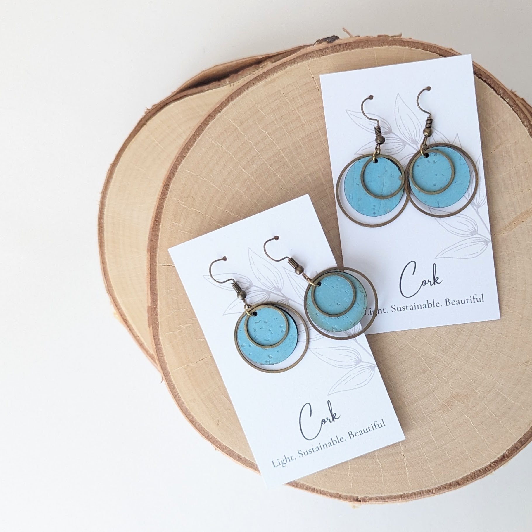 Brass Circle Earrings - Bright Teal