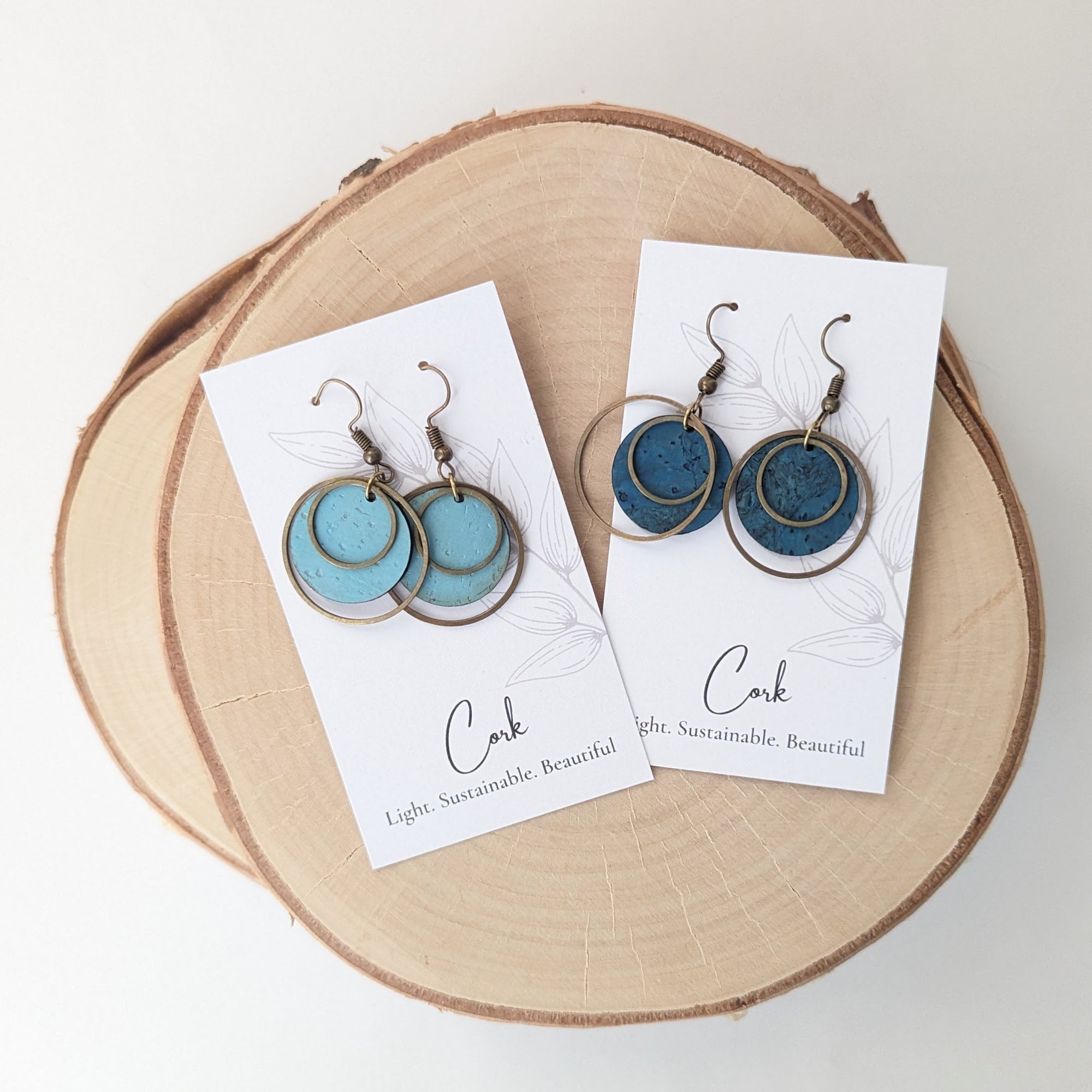 Brass Circle Earrings - Deep Teal