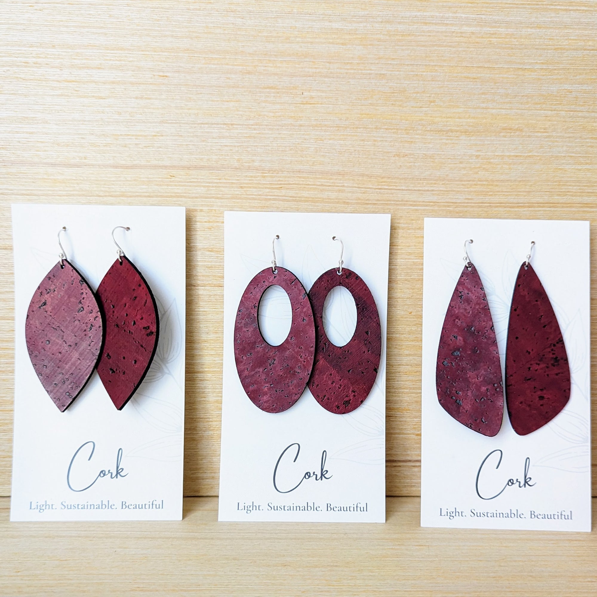 Wine Red Cork Earrings - Large Wing