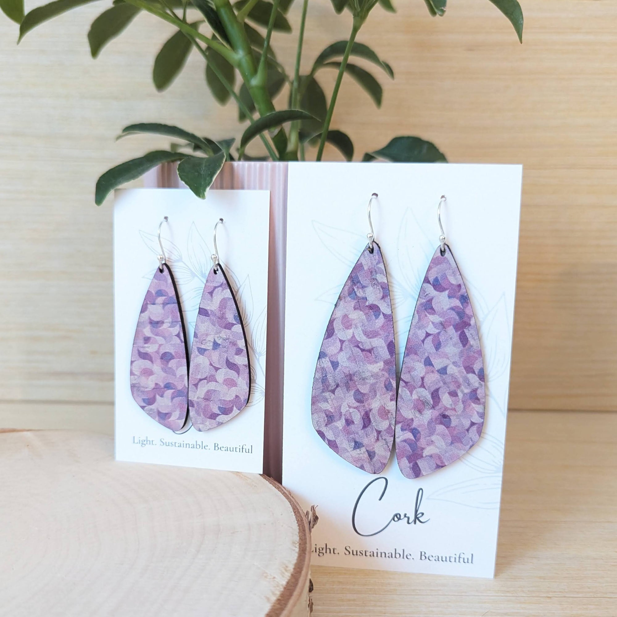 Purple Abstract Cork Earrings - Small Wing
