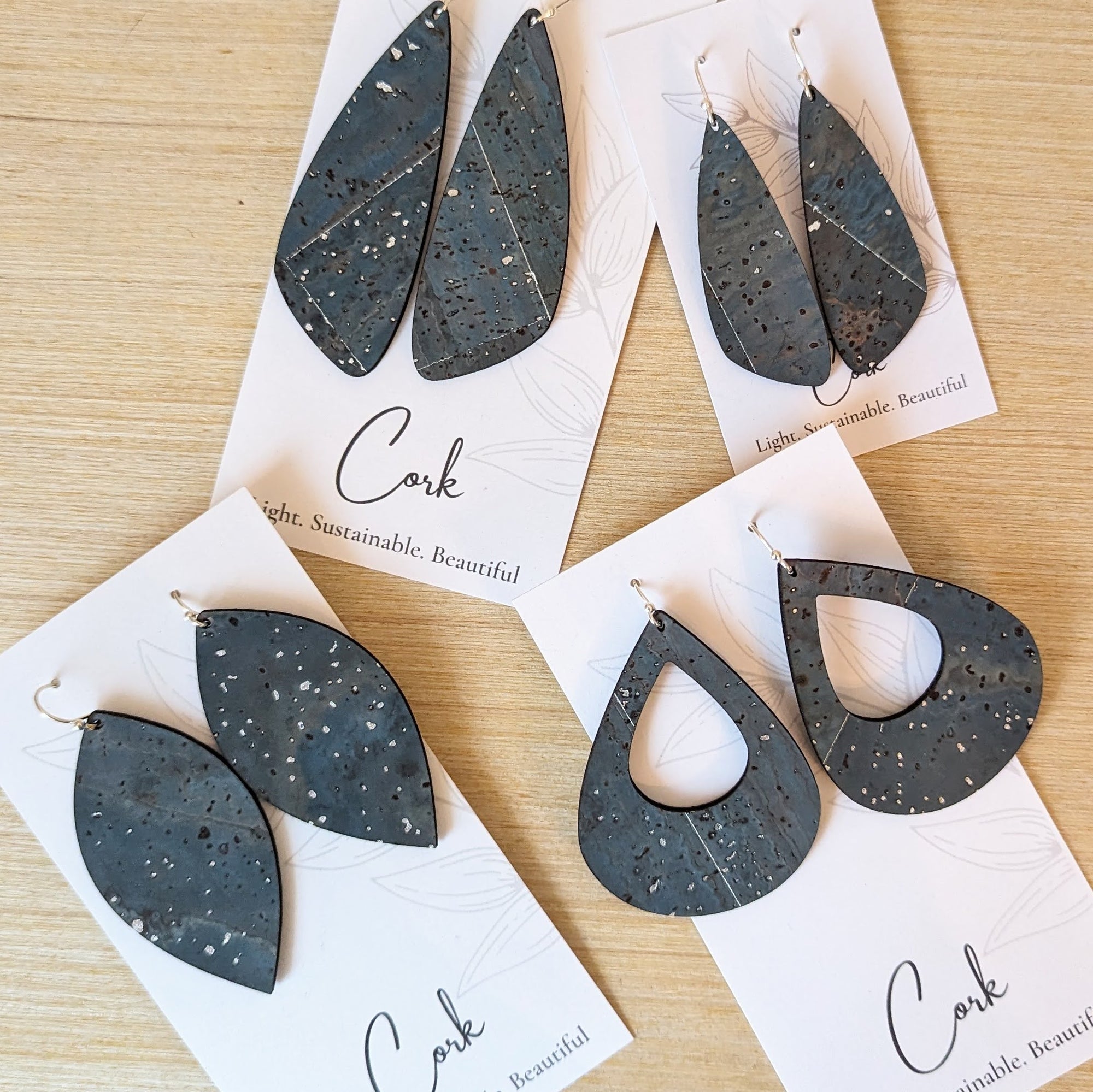 Sea Blue Cork Earrings - Small Teardrop