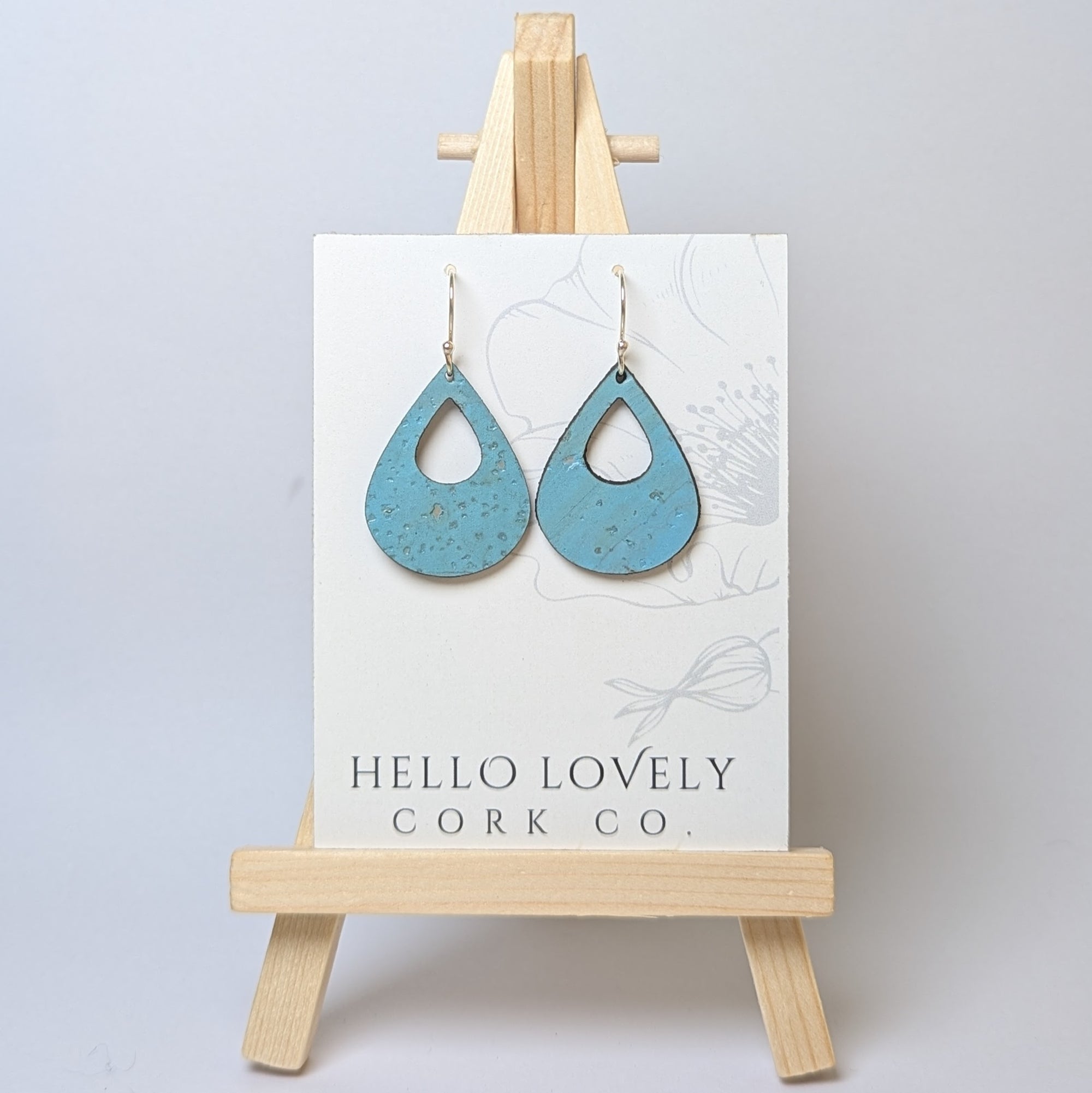 Bright Teal Cork Earrings - Small Teardrop