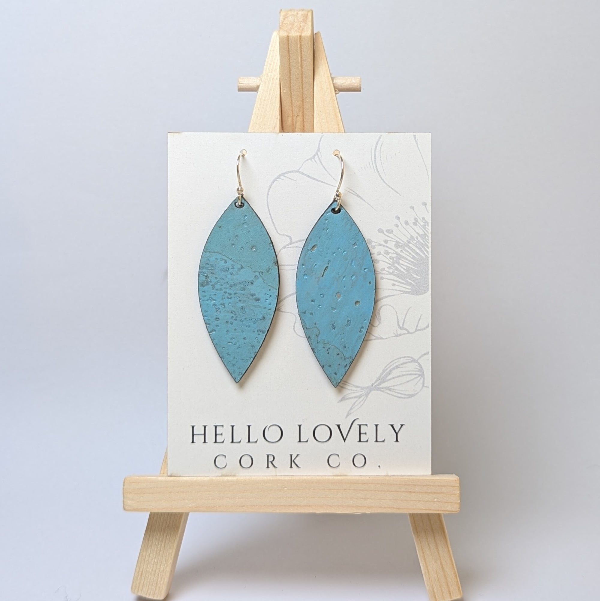 Bright Teal Cork Earrings - Small Leaf