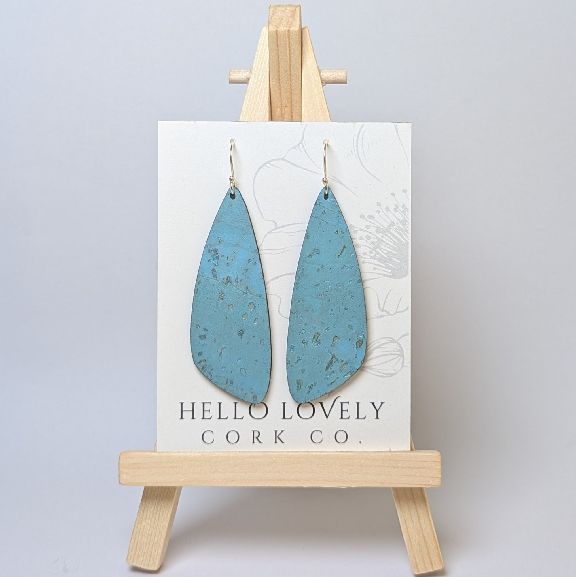 Bright Teal Cork Earrings - Small Wing