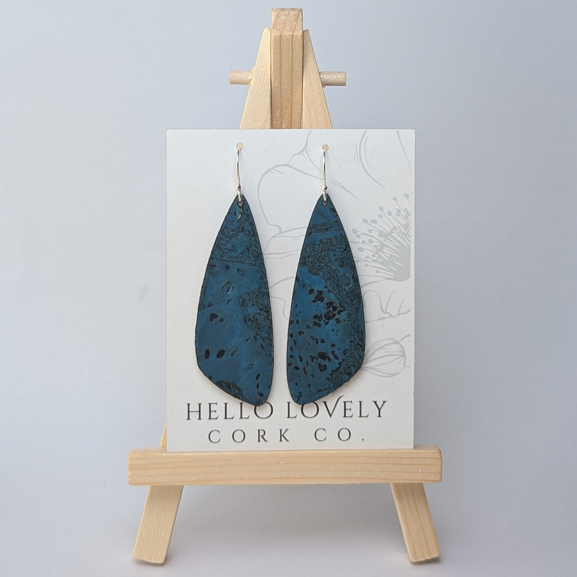 Deep Teal Cork Earrings - Small Wing