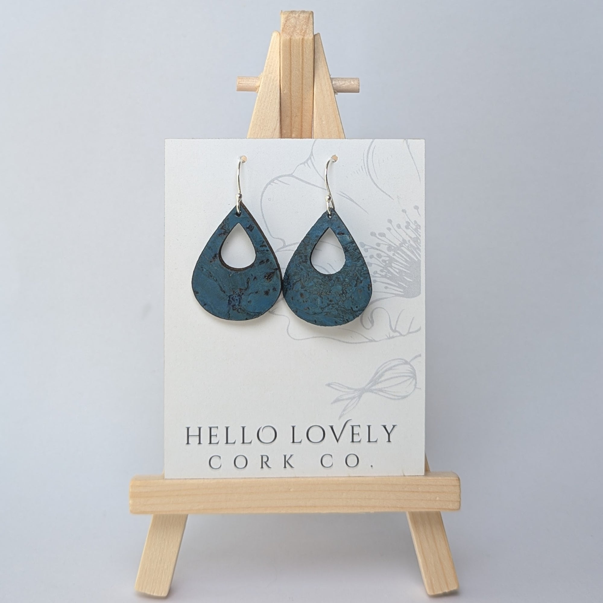 Deep Teal Cork Earrings - Small Teardrop