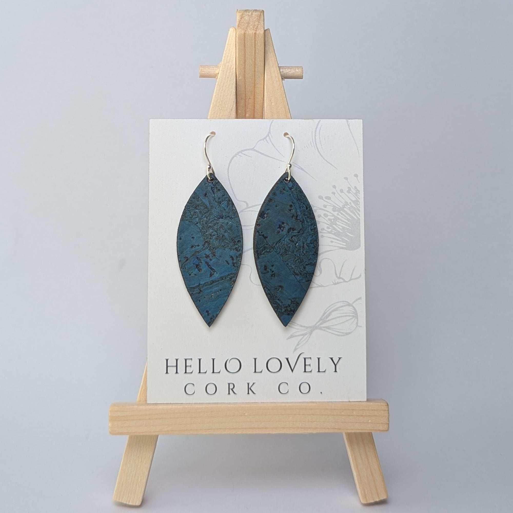 Deep Teal Cork Earrings - Small Leaf