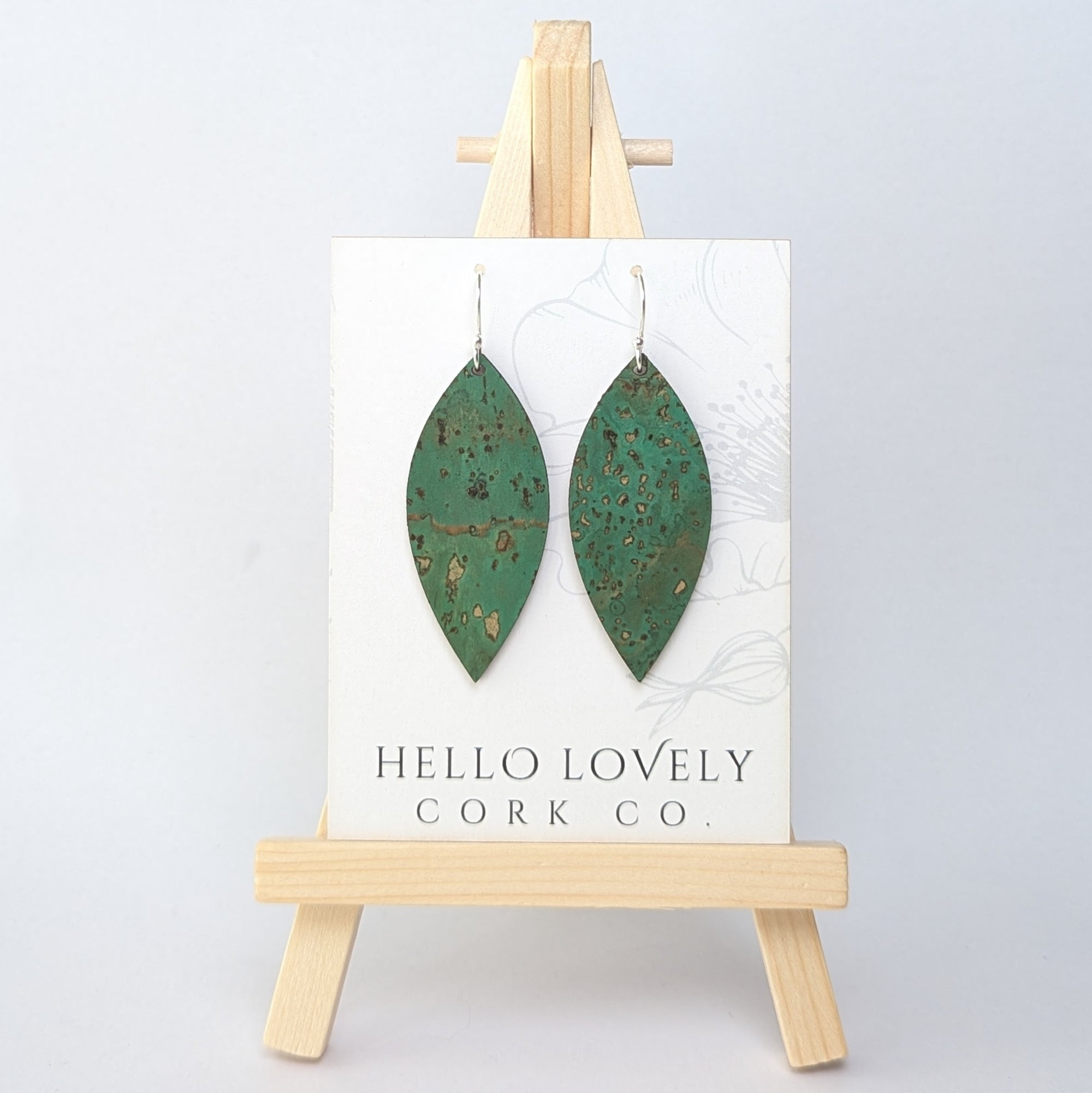 Grass Green Cork Earrings - Small Leaf