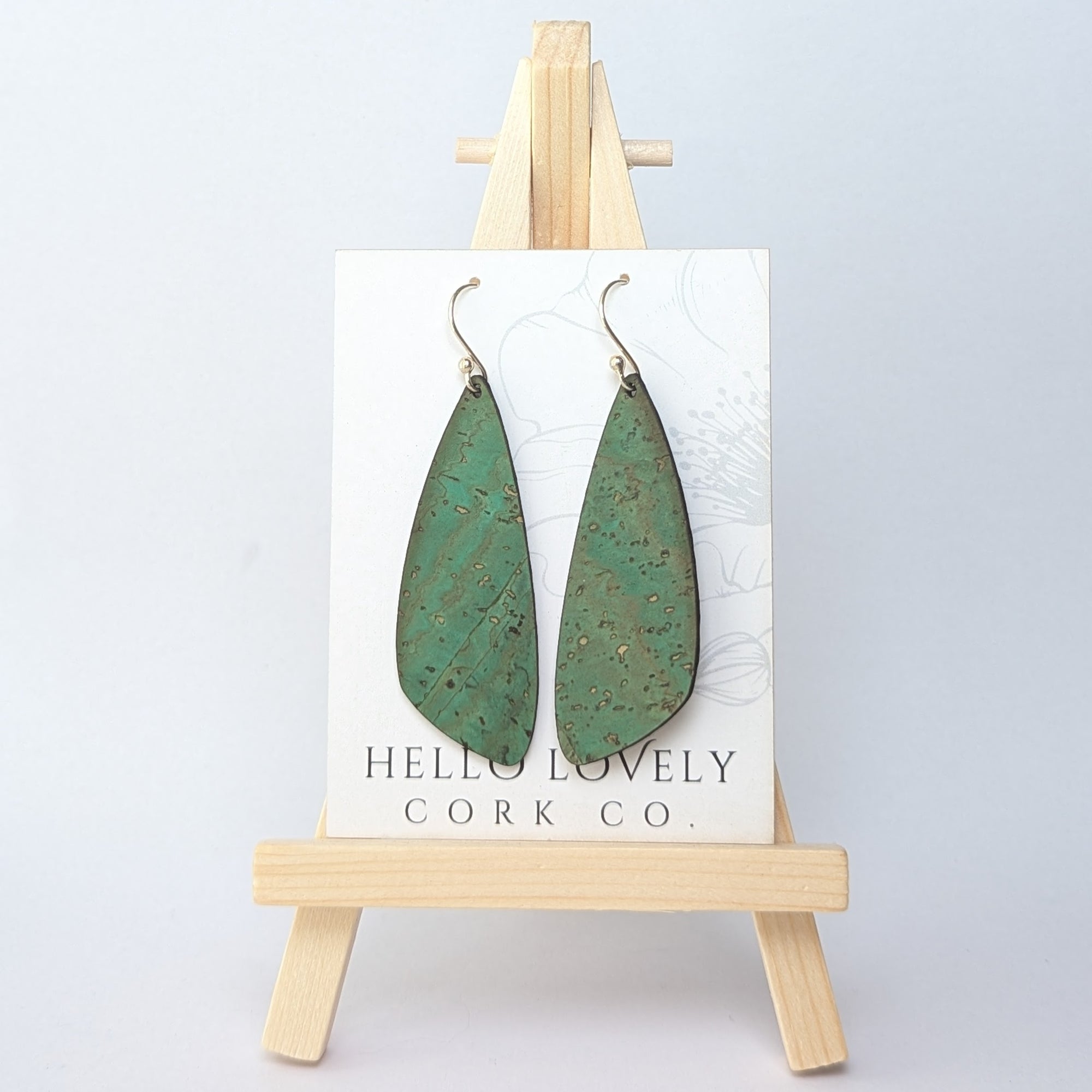 Grass Green Cork Earrings - Small Wing