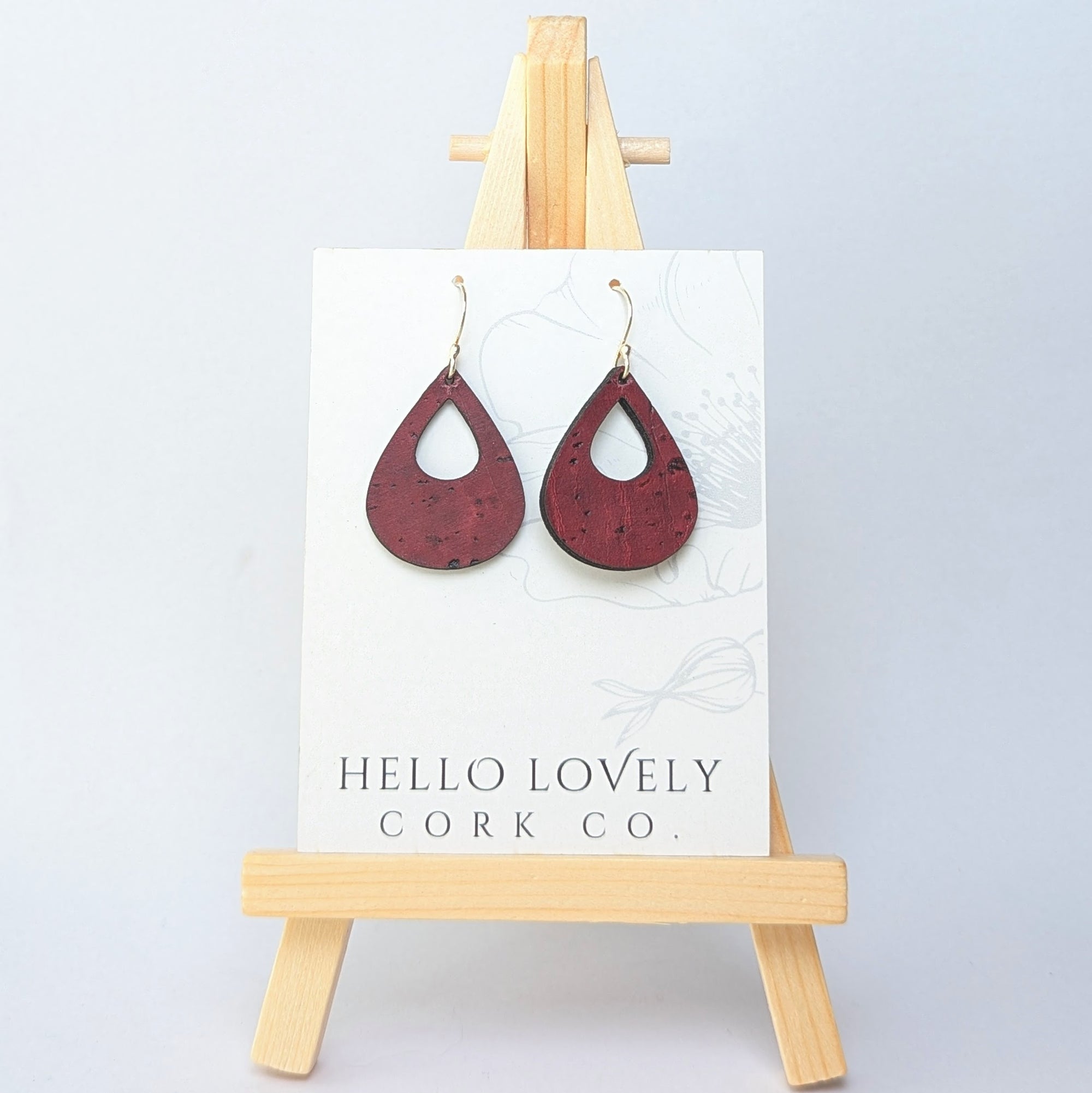 Wine Red Cork Earrings - Small Teardrop