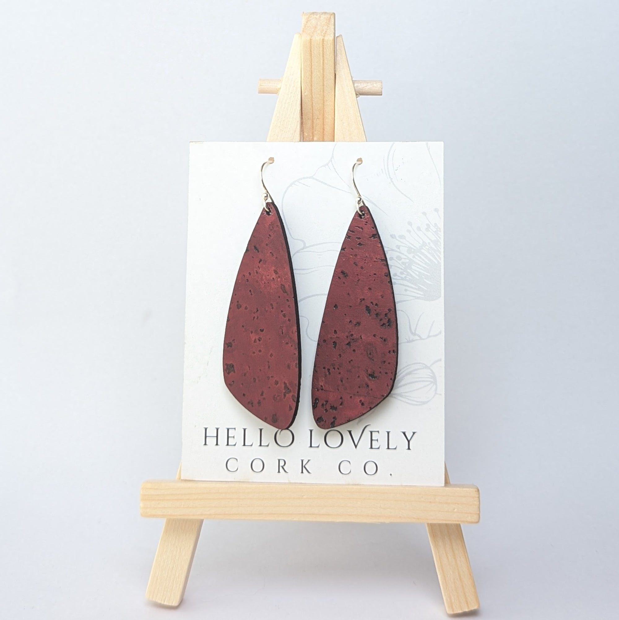 Wine Red Cork Earrings - Small Wing