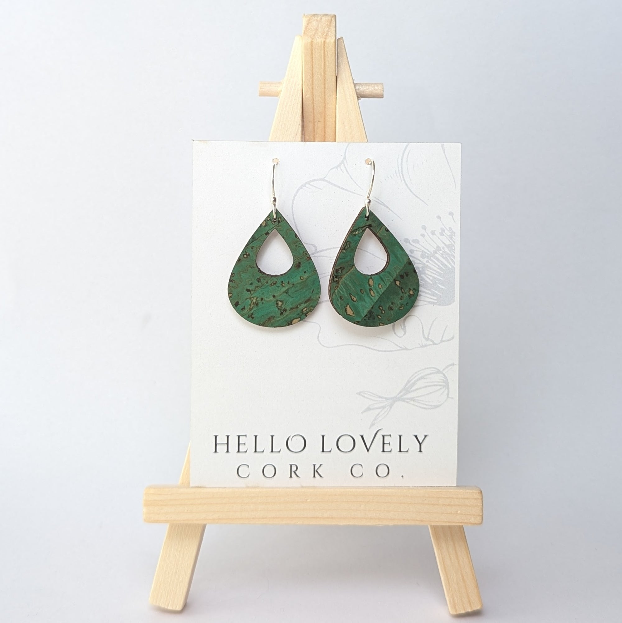 Grass Green Cork Earrings - Small Teardrop