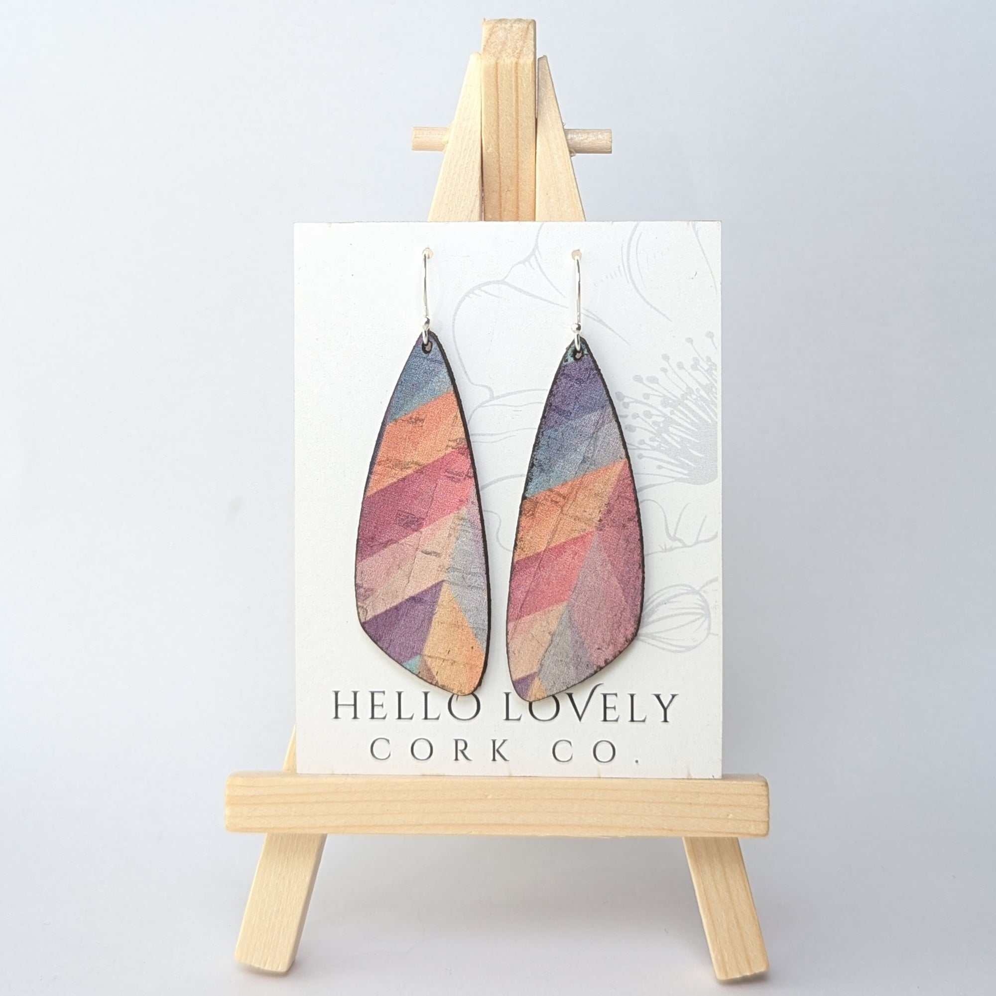 Pink Herringbone Cork Earrings - Small Wing