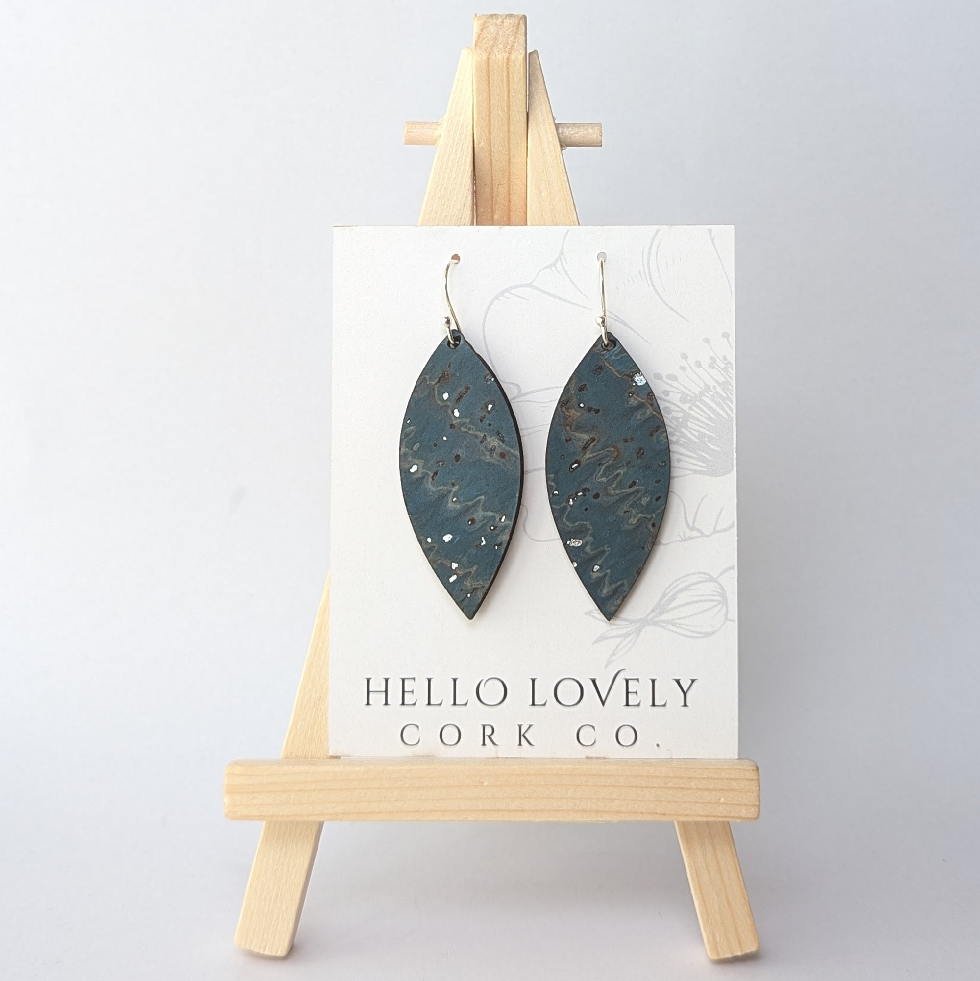 Sea Blue Cork Earrings - Small Leaf