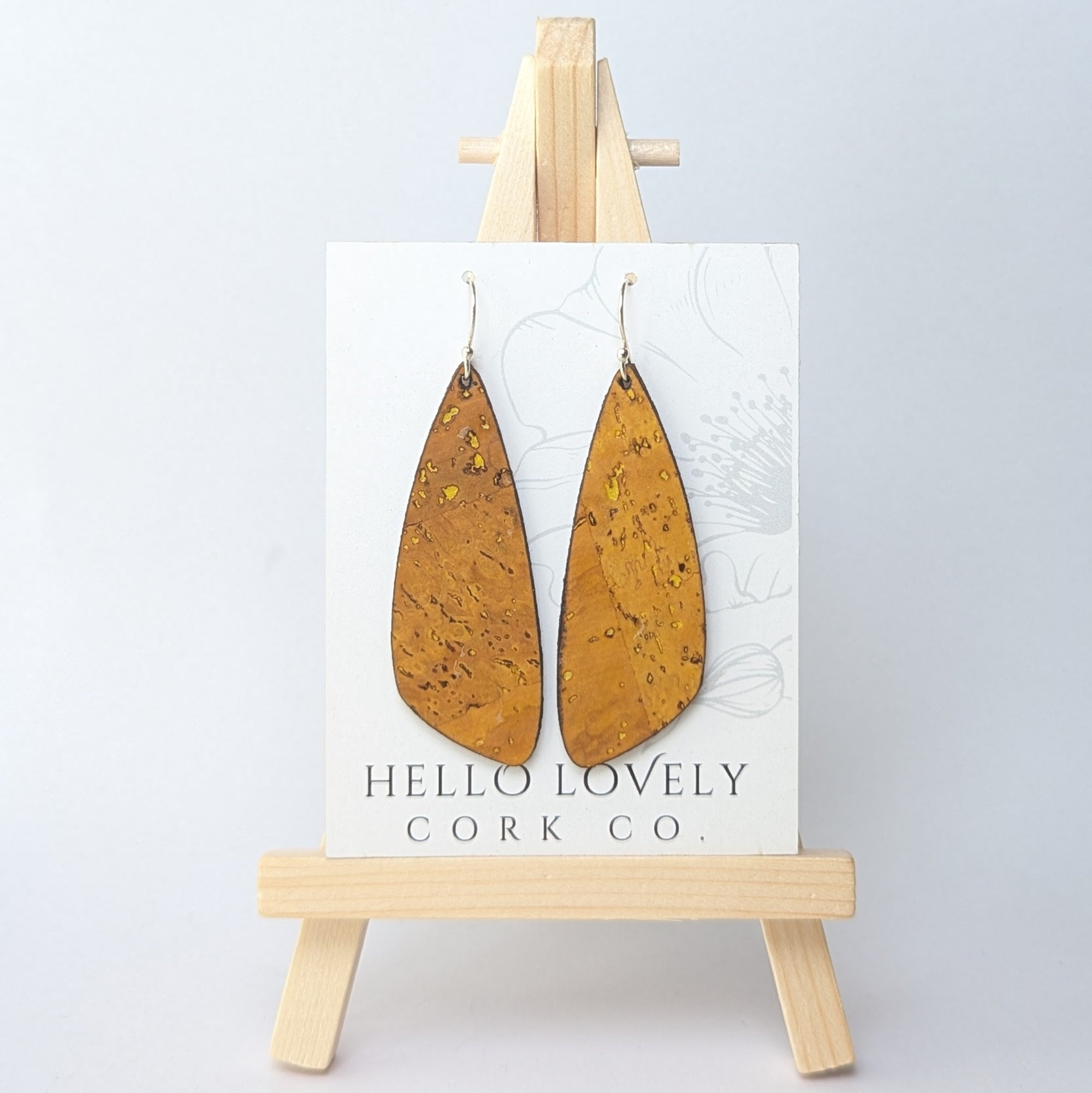 Ochre Yellow Cork Earrings - Small Wing