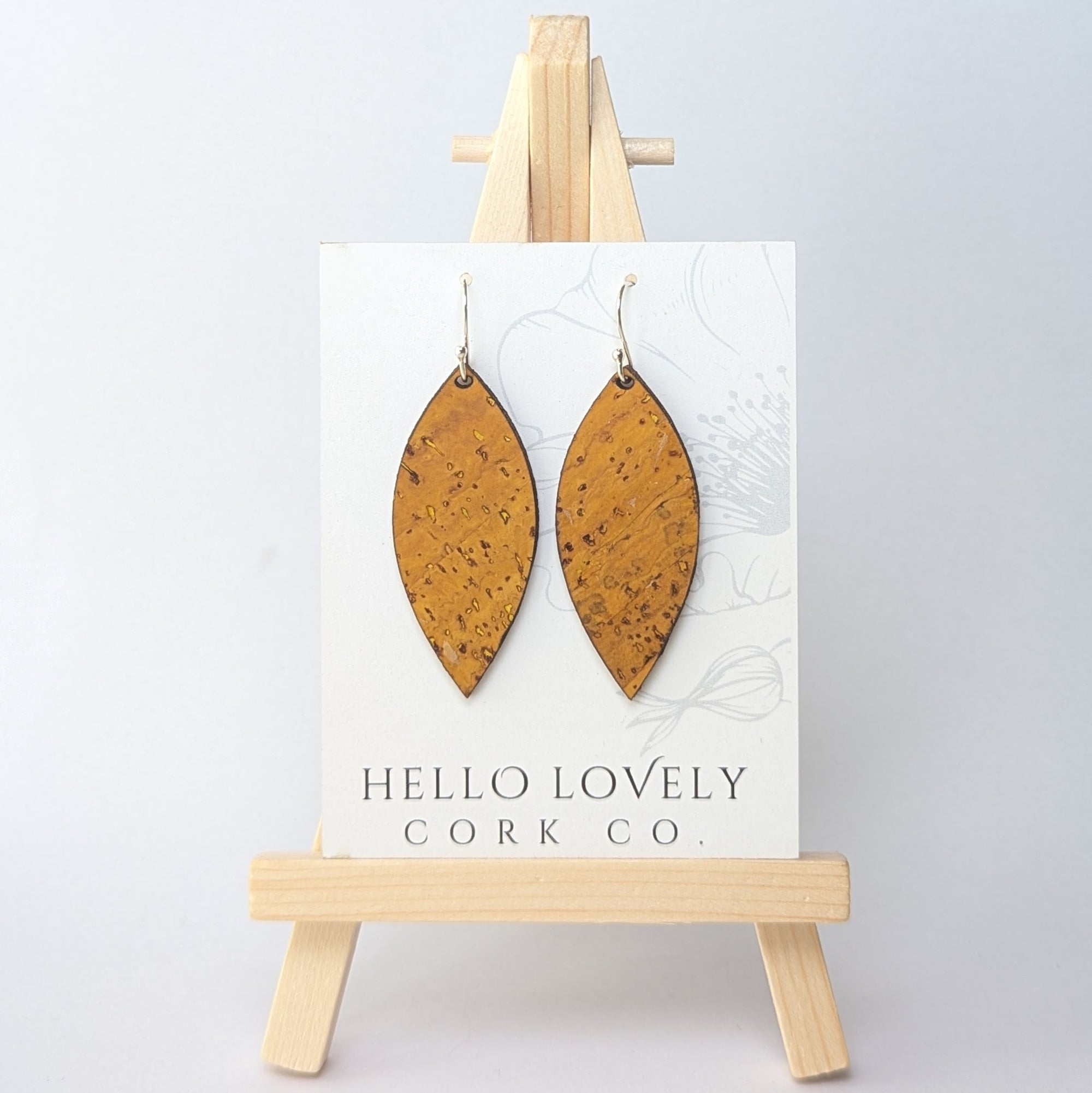 Ochre Yellow Cork Earrings - Small Leaf