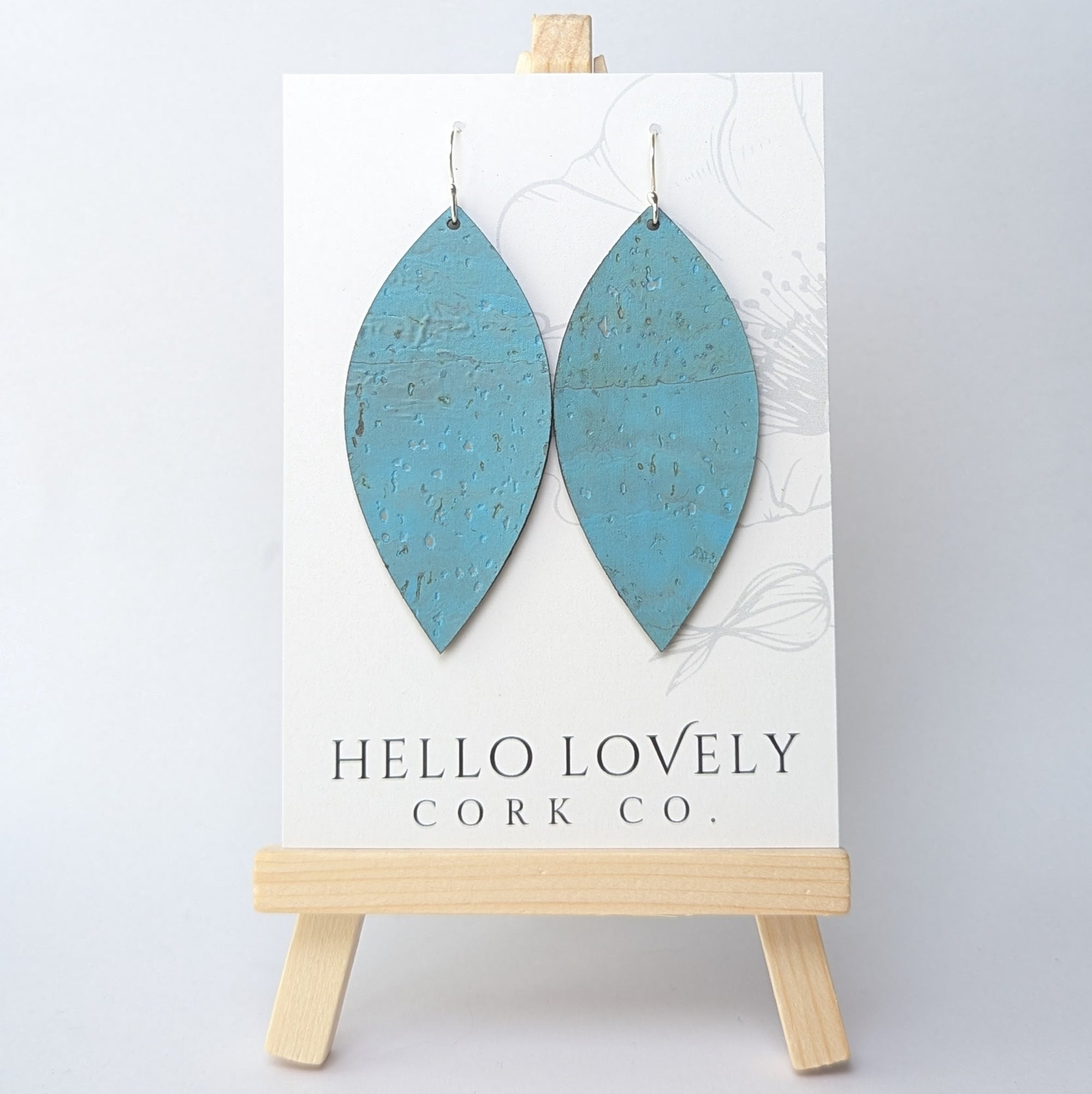 Bright Teal Cork Earrings - Large Leaf